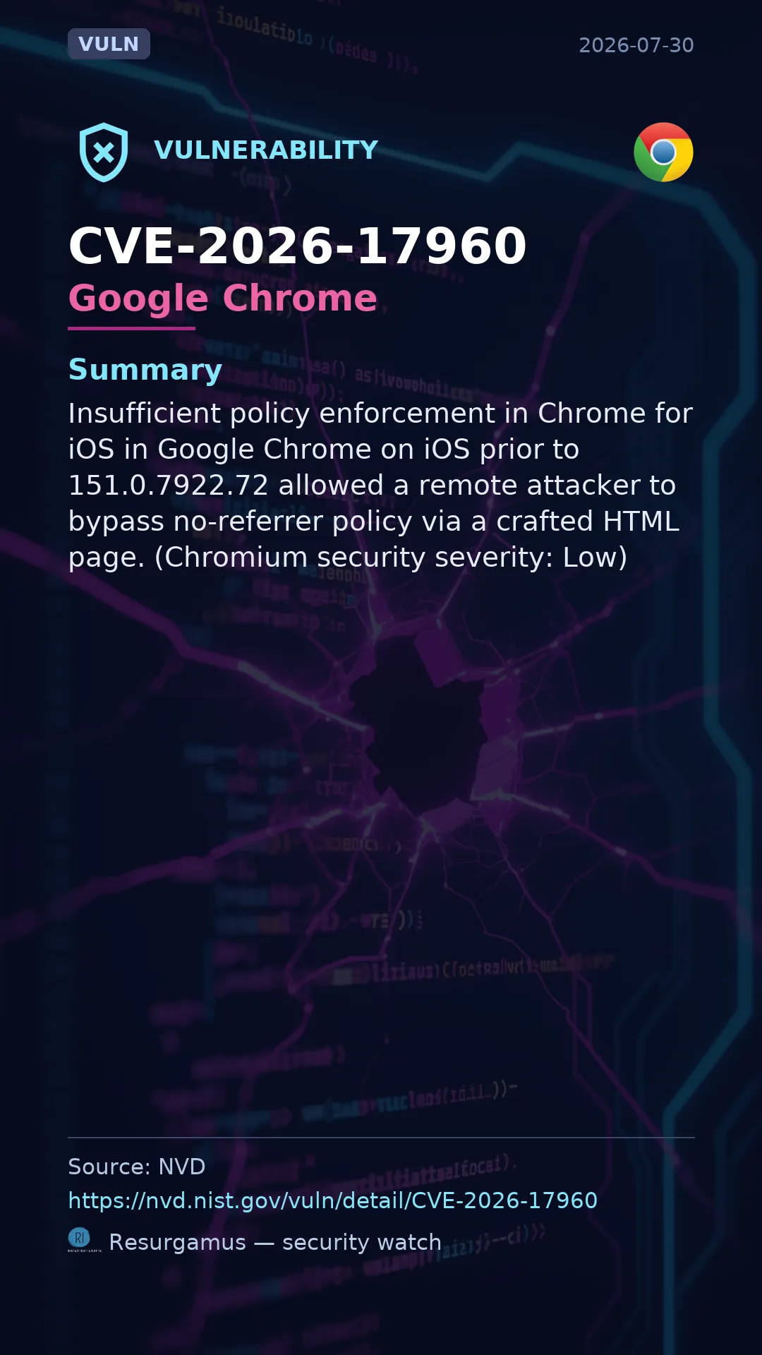 CVE-2026-17960 Google Chrome Vulnerability