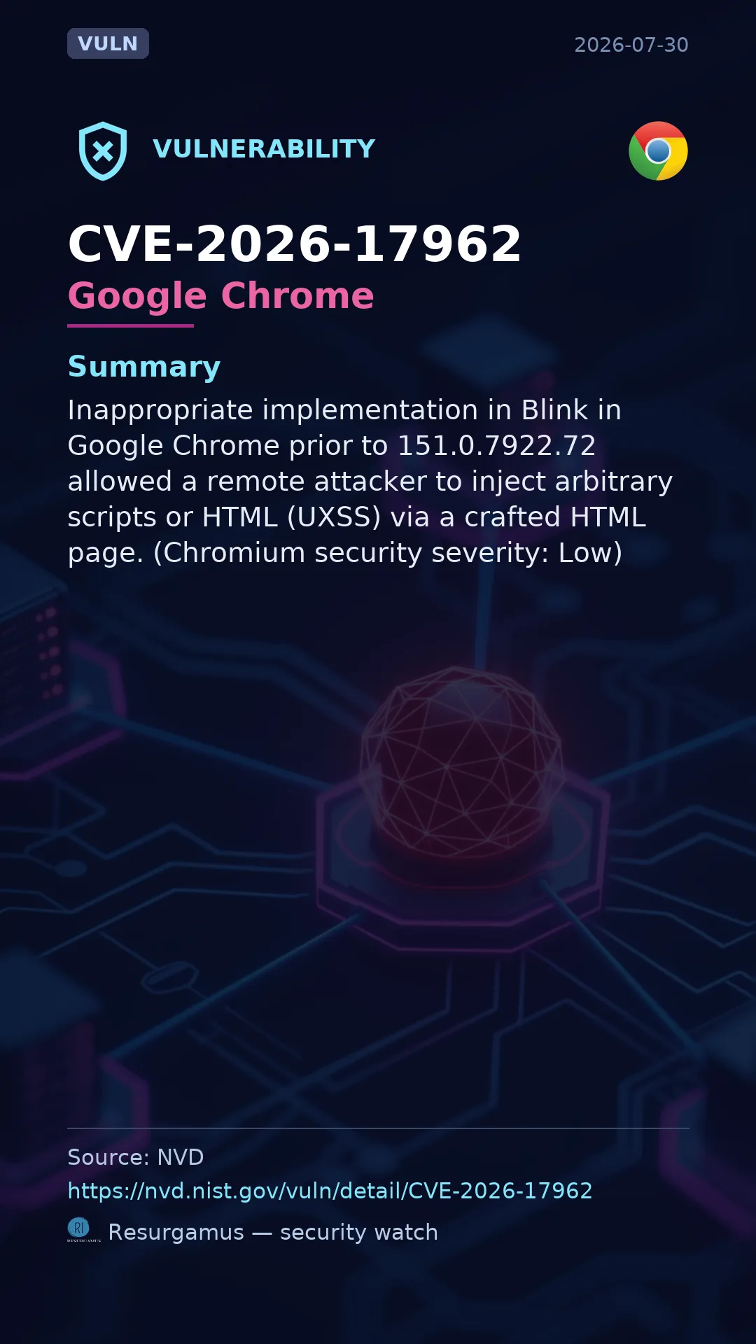 CVE-2026-17962 Google Chrome Vulnerability