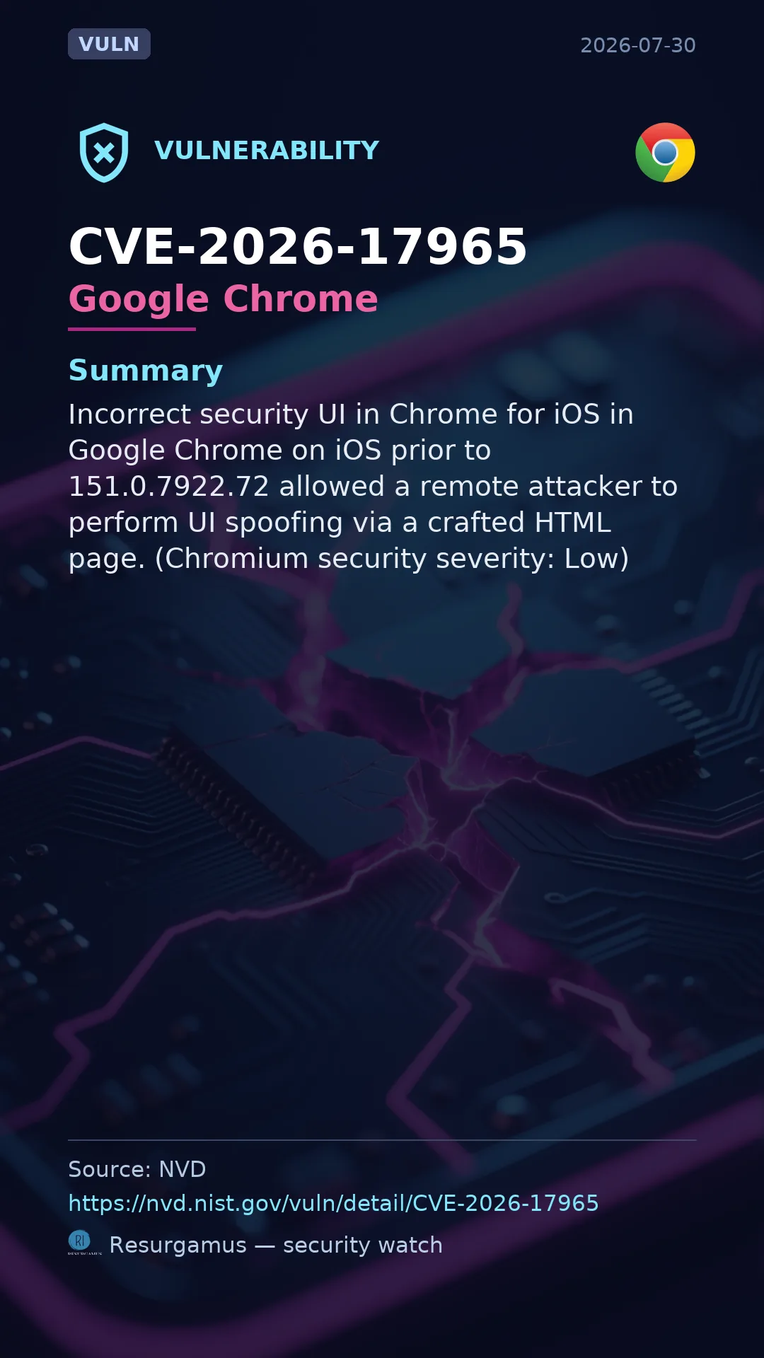 CVE-2026-17965 Google Chrome Vulnerability
