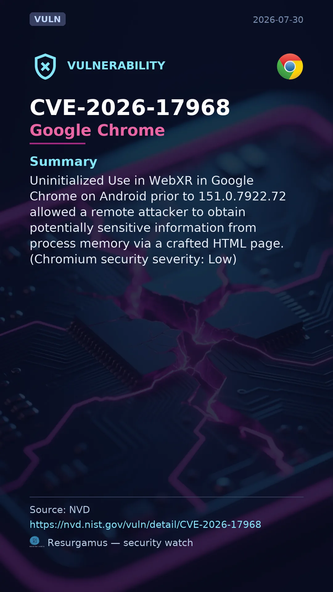 CVE-2026-17968 Google Chrome Vulnerability