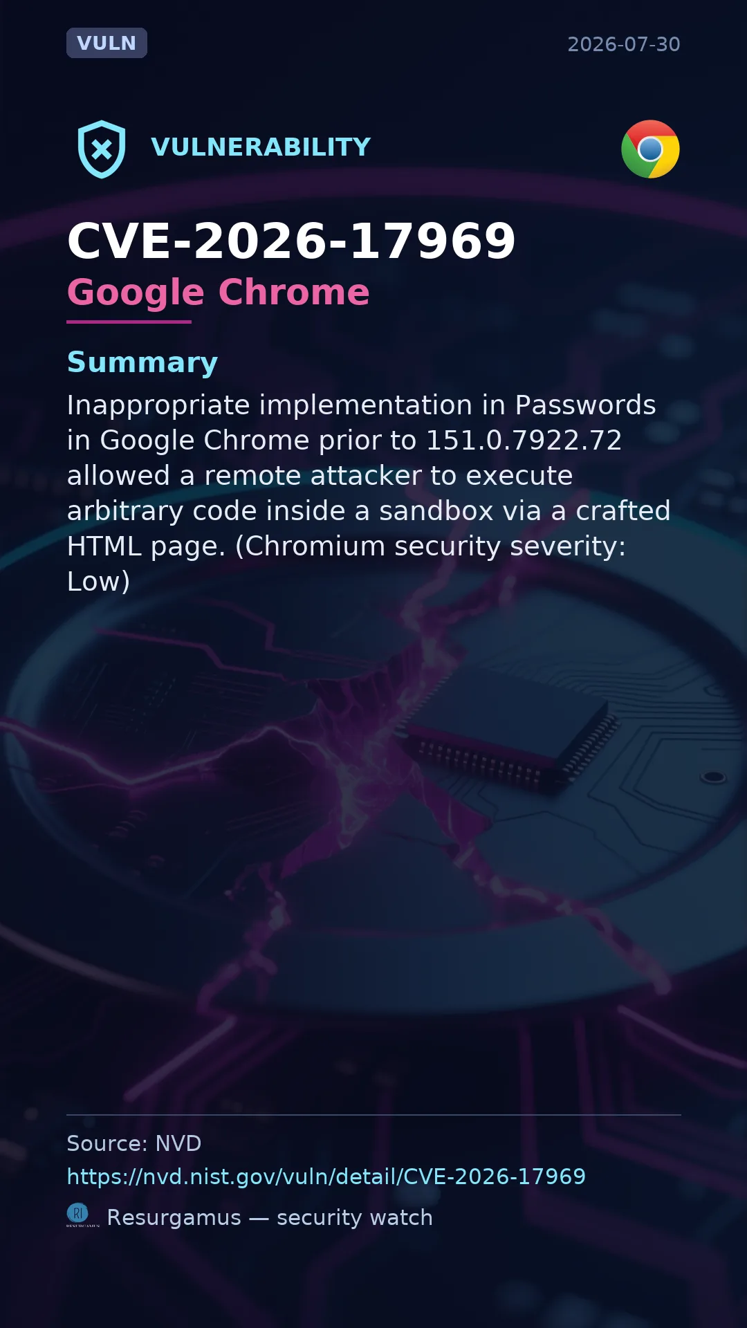 CVE-2026-17969 Google Chrome Vulnerability