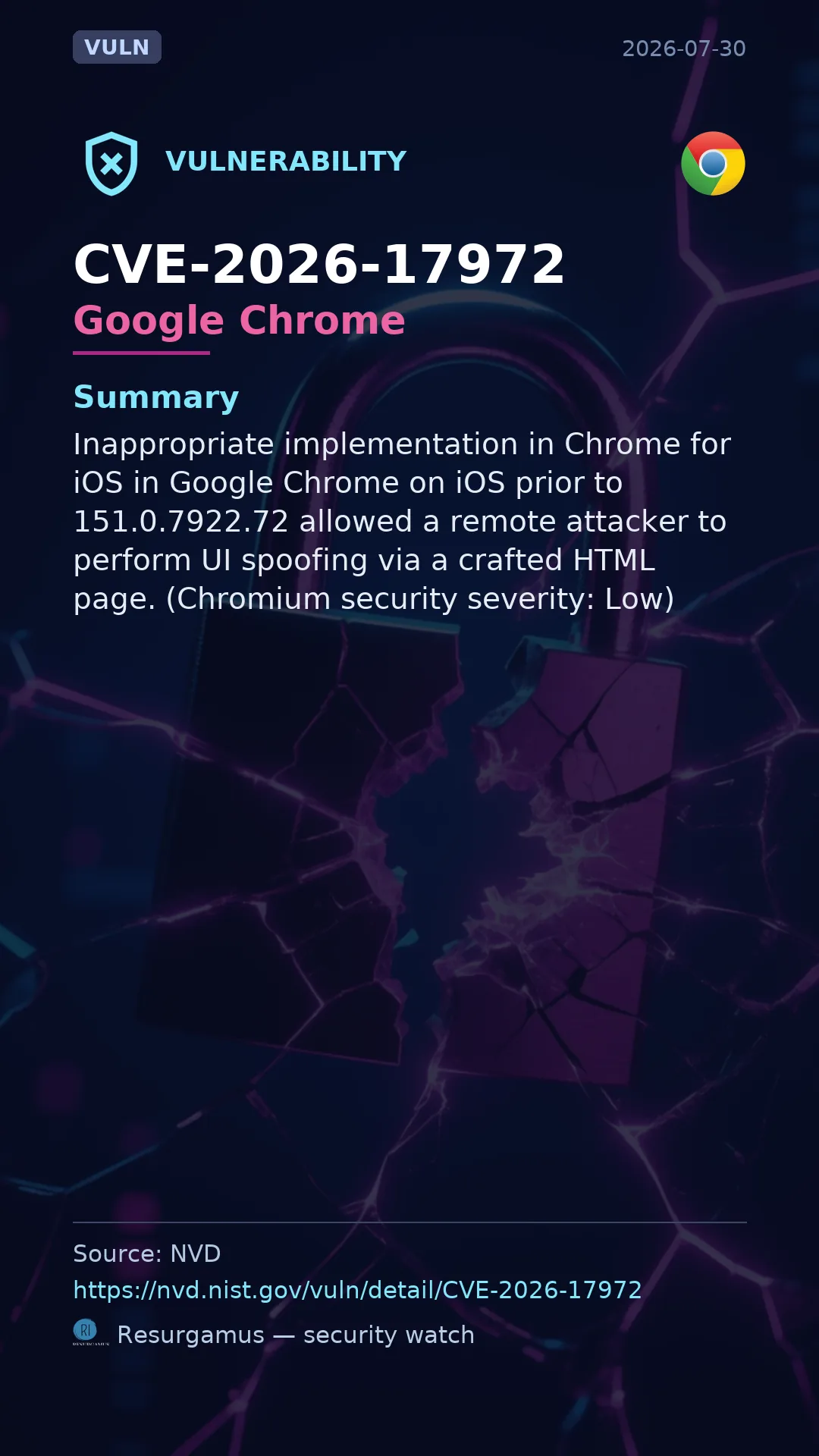 CVE-2026-17972 Google Chrome Vulnerability