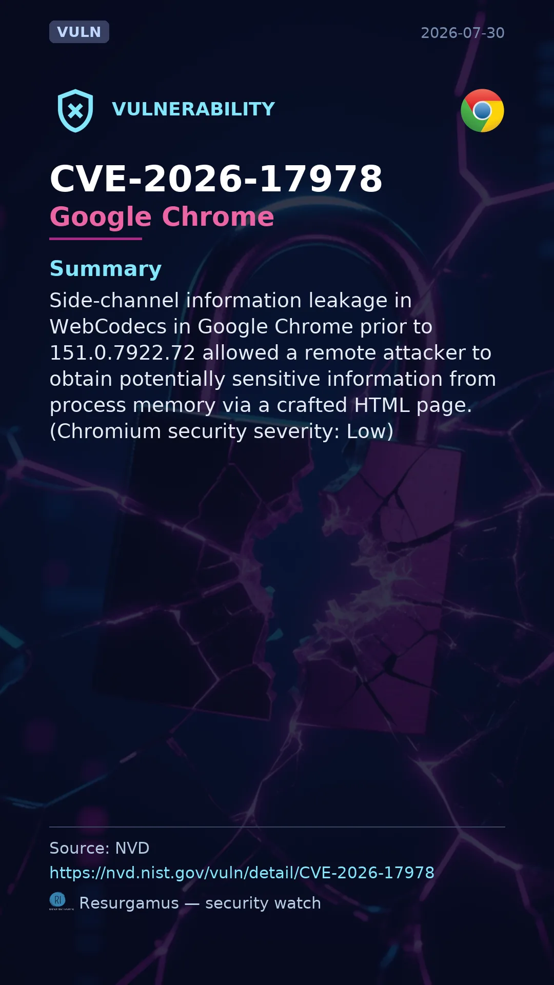 CVE-2026-17978 Google Chrome Vulnerability