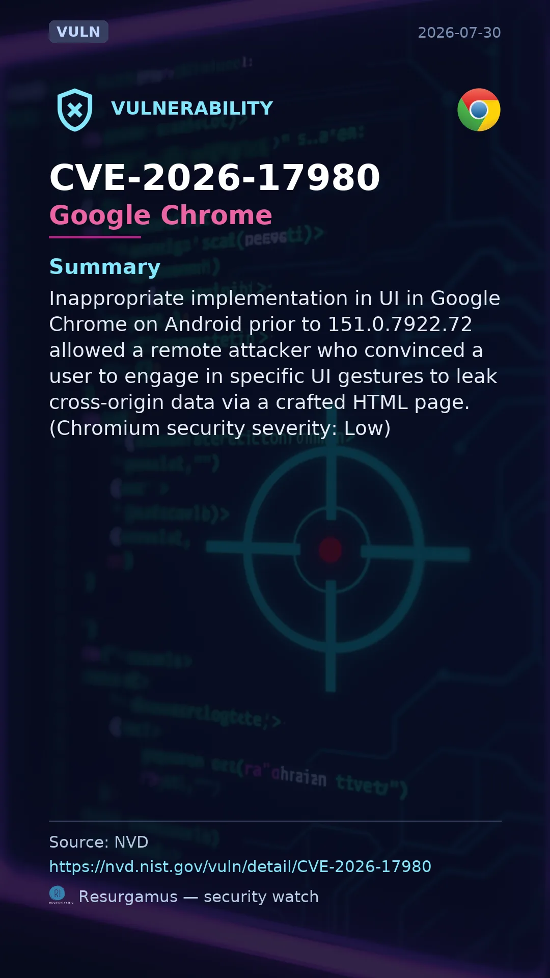 CVE-2026-17980 Google Chrome Vulnerability