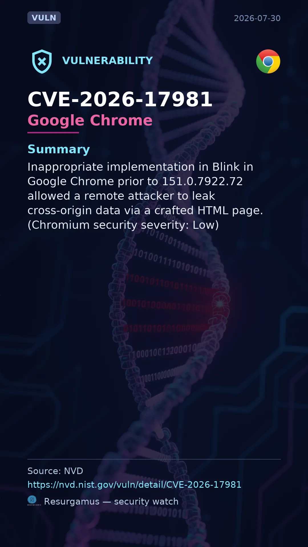 CVE-2026-17981 Google Chrome Vulnerability