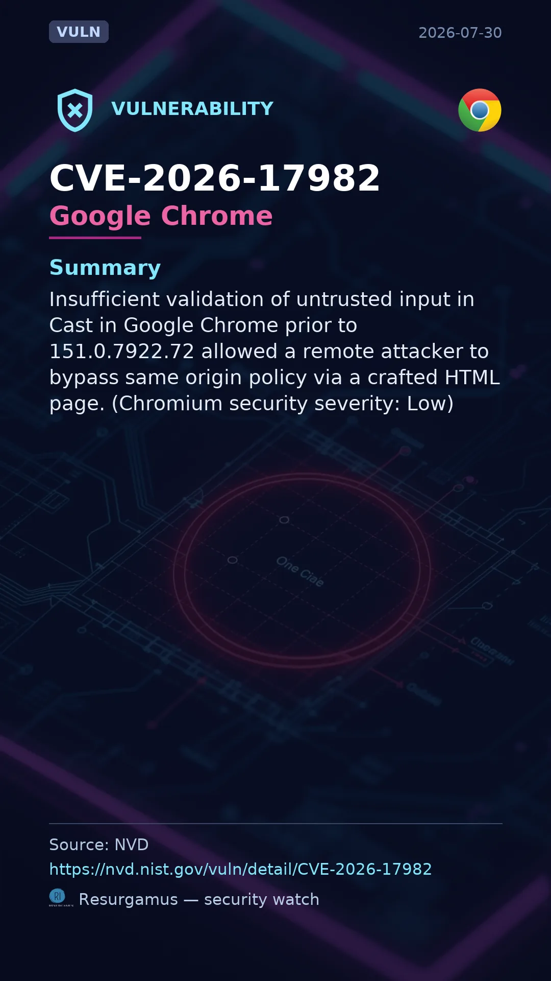 CVE-2026-17982 Google Chrome Vulnerability
