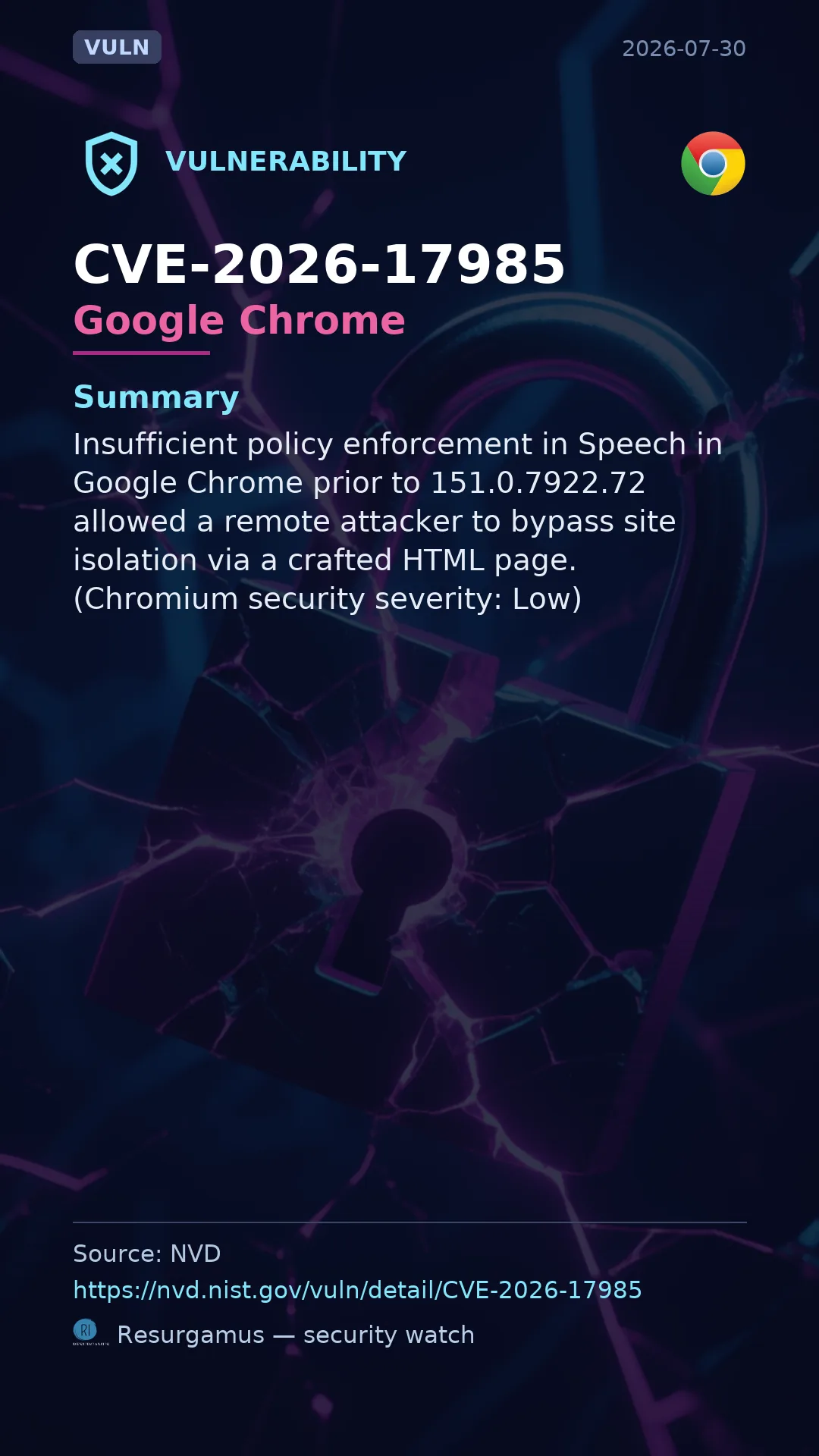 CVE-2026-17985 Google Chrome Vulnerability