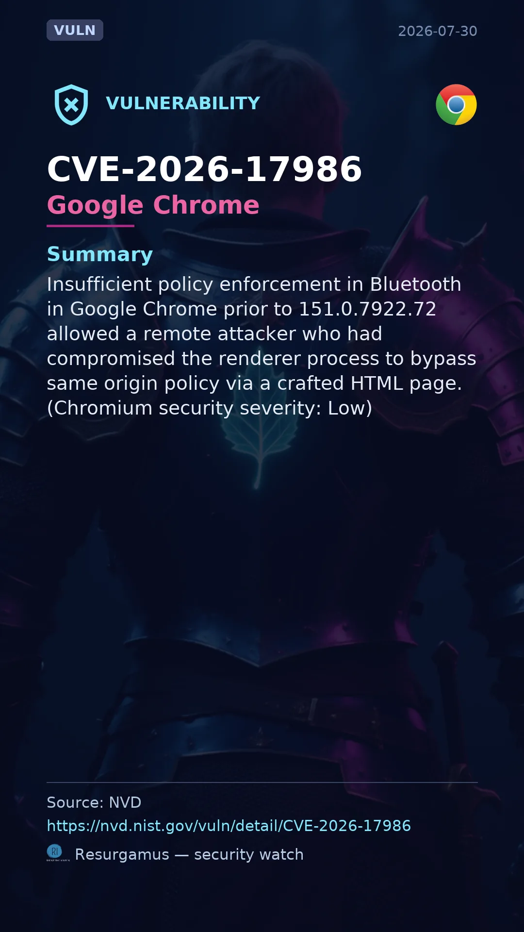 CVE-2026-17986 Google Chrome Vulnerability