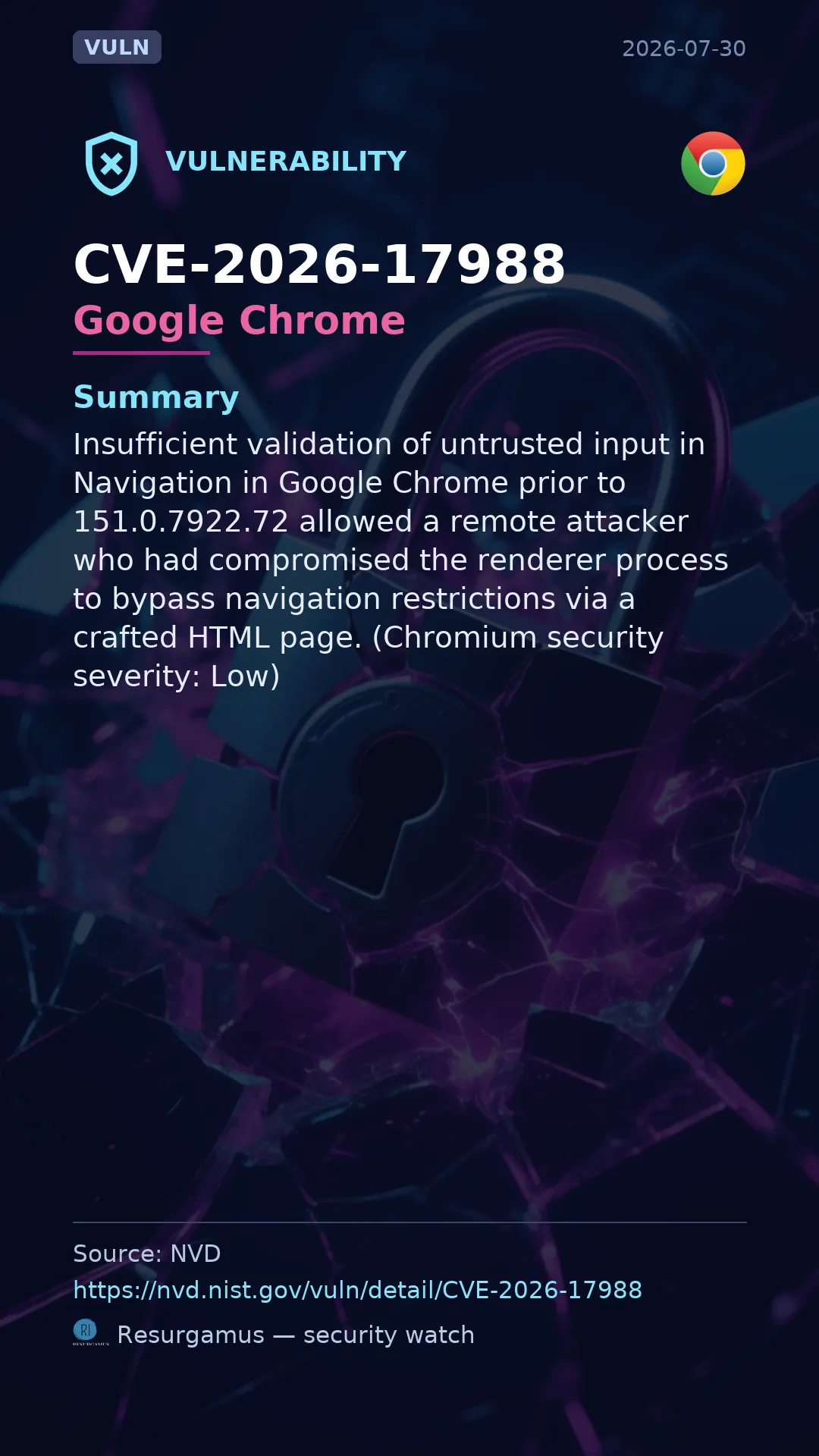 CVE-2026-17988 Google Chrome Vulnerability