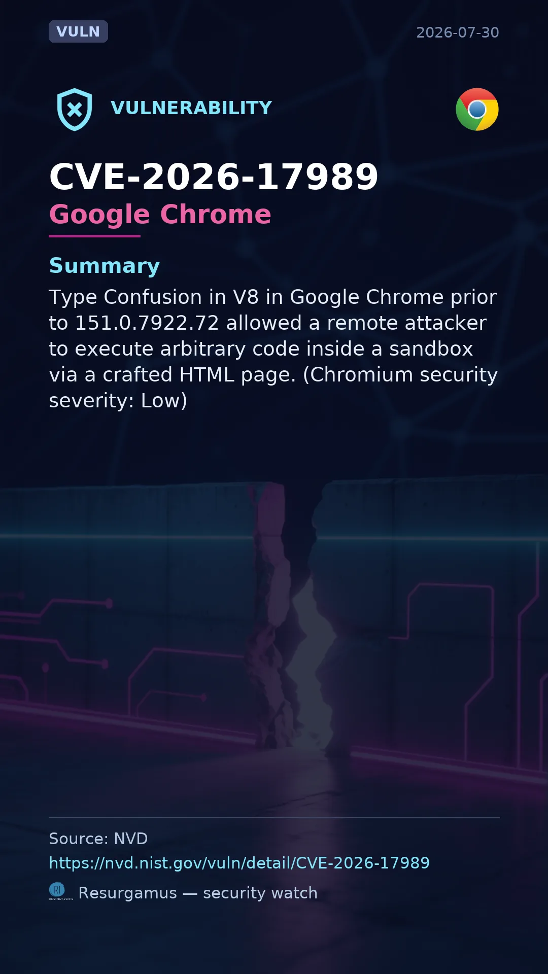 CVE-2026-17989 Google Chrome Vulnerability