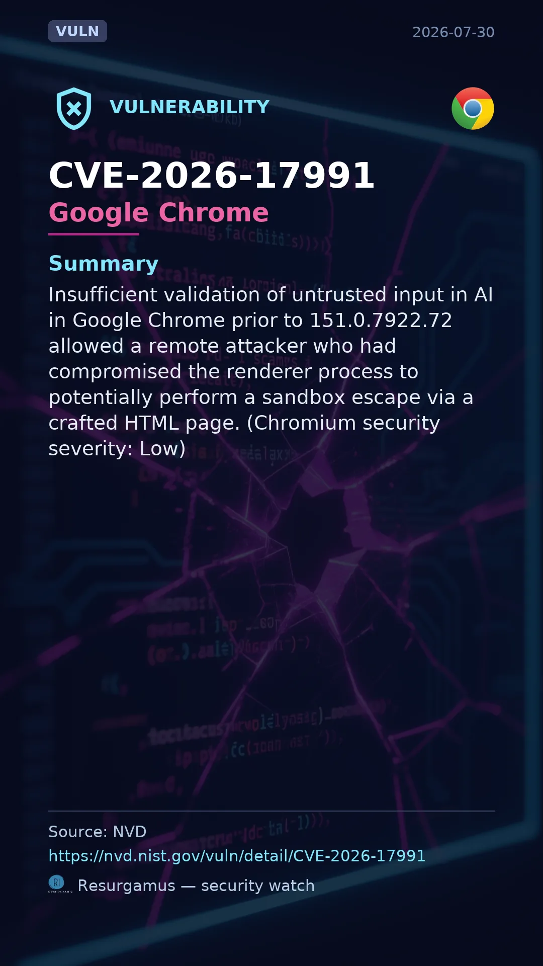 CVE-2026-17991 Google Chrome Vulnerability