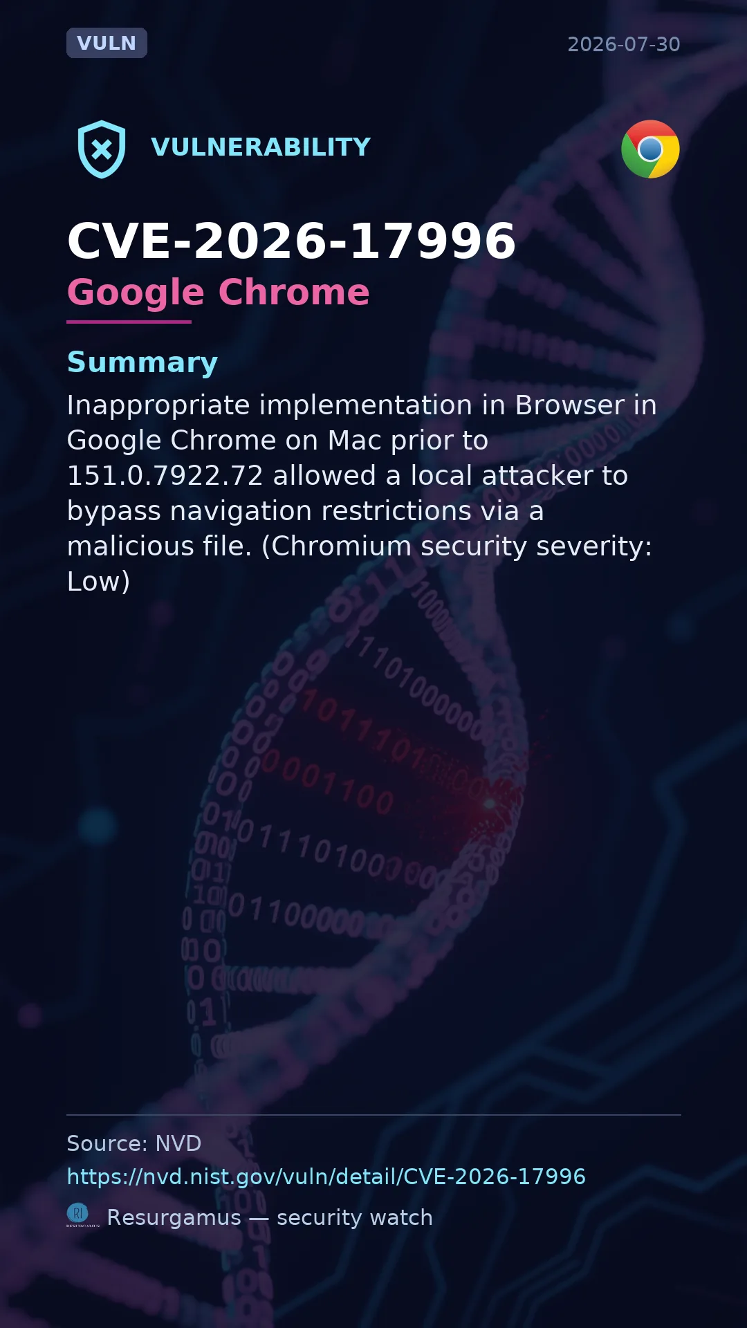 CVE-2026-17996 Google Chrome Vulnerability