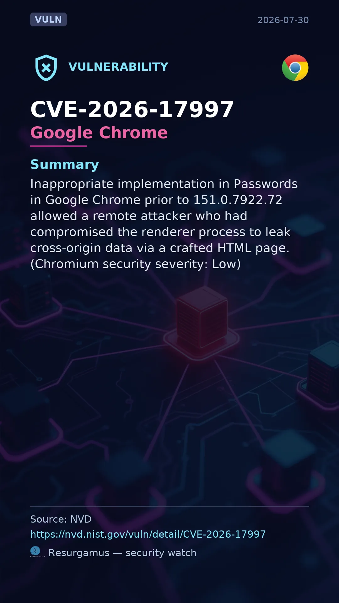 CVE-2026-17997 Google Chrome Vulnerability