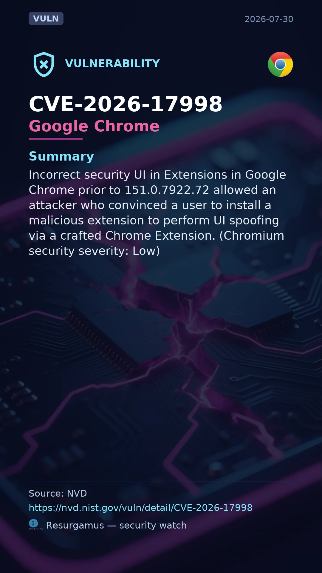 CVE-2026-17998 Google Chrome Vulnerability