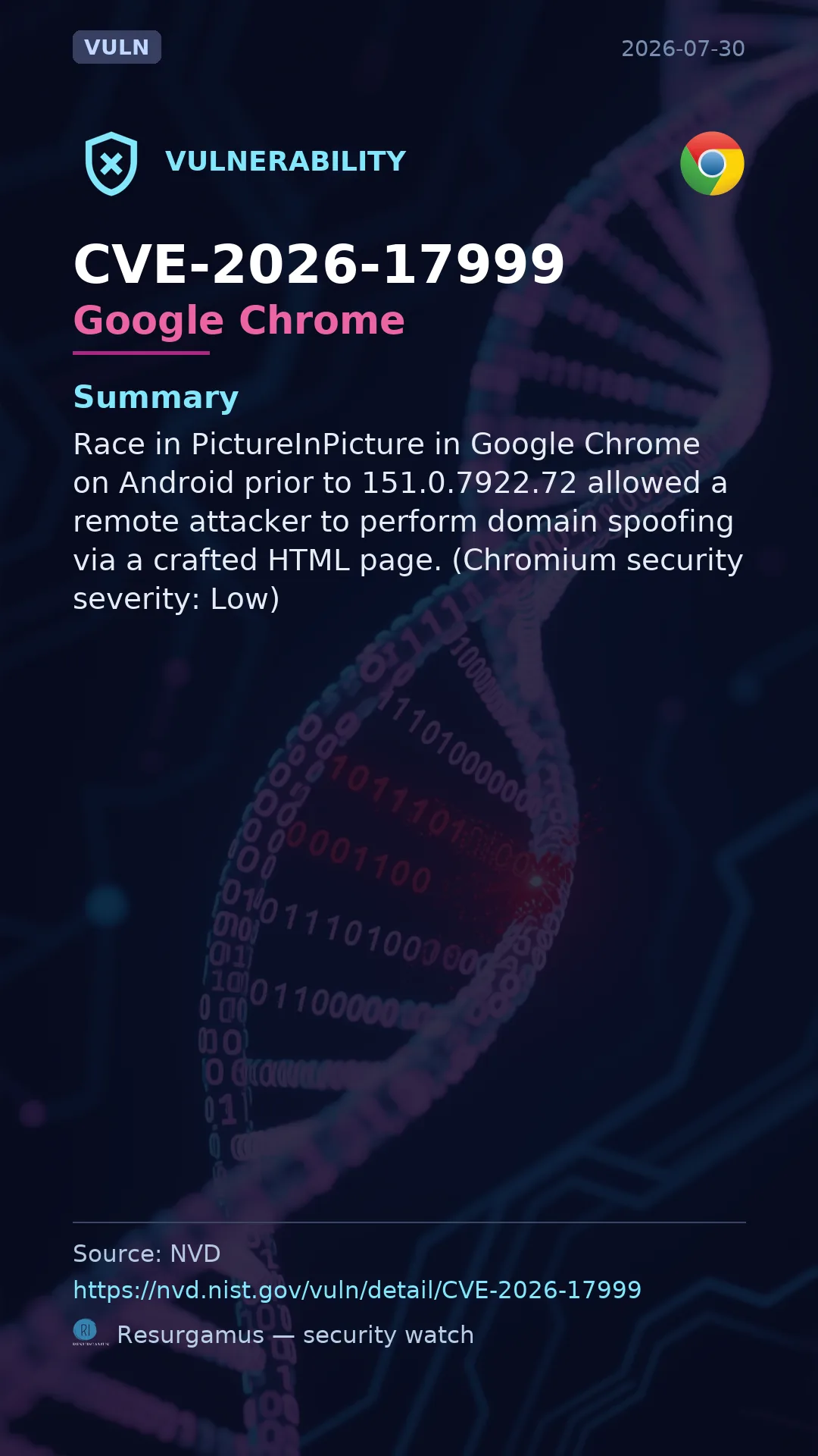 CVE-2026-17999 Google Chrome Vulnerability