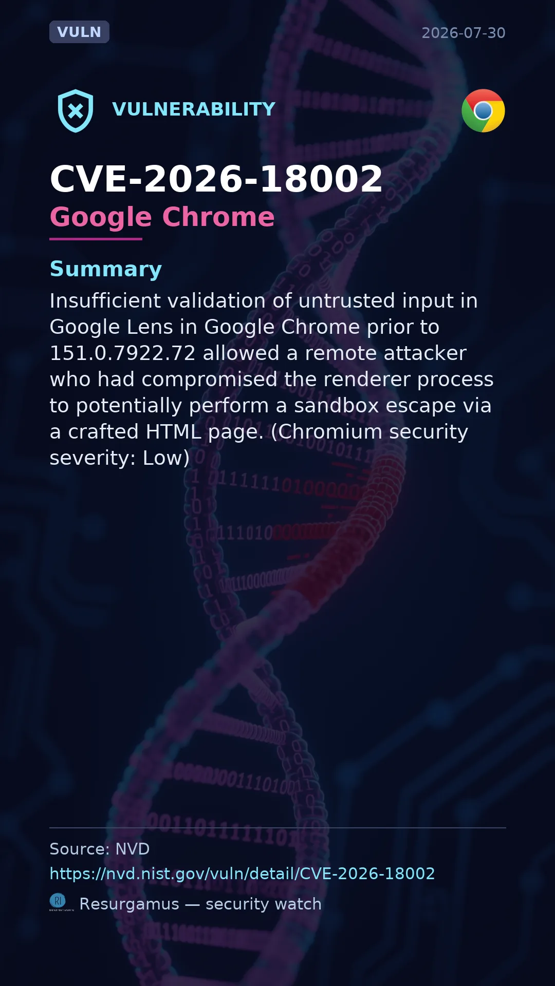 CVE-2026-18002 Google Chrome Vulnerability