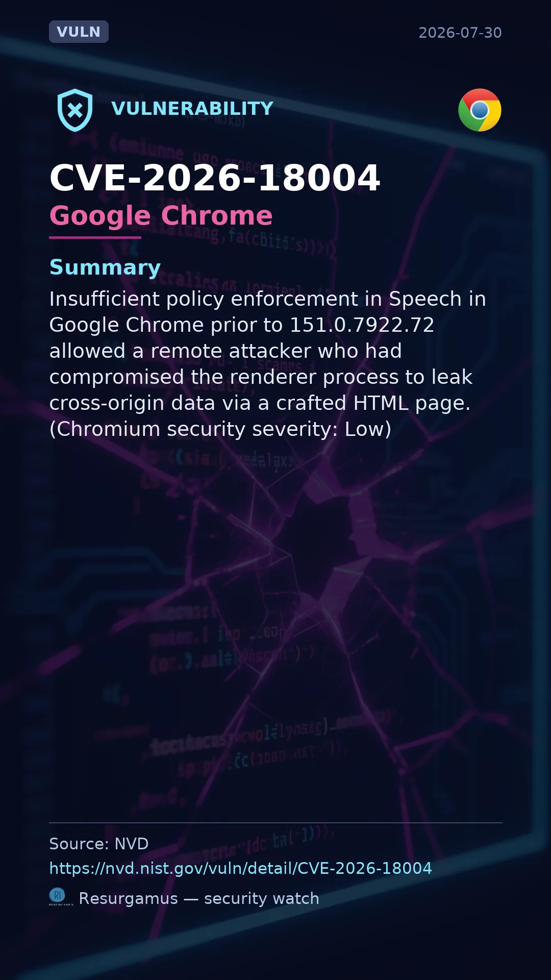 CVE-2026-18004 Google Chrome Vulnerability