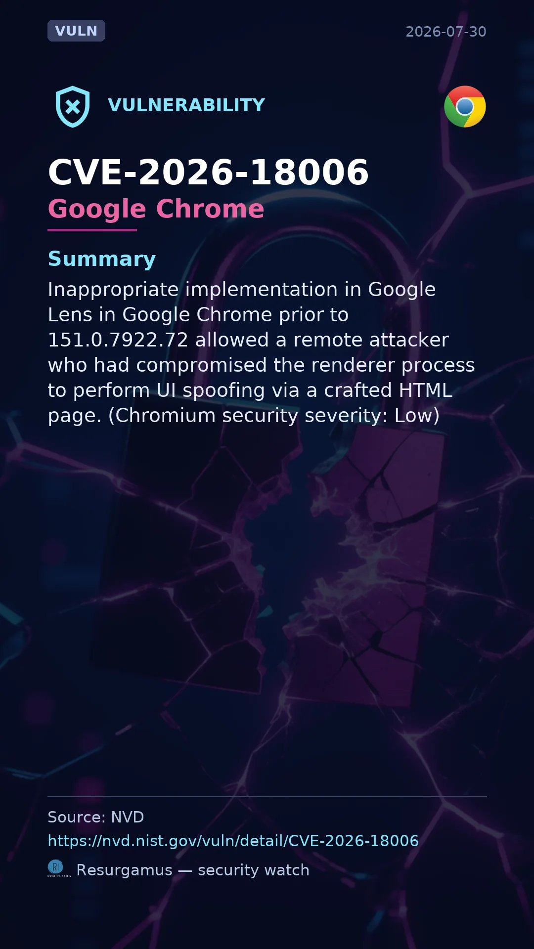CVE-2026-18006 Google Chrome Vulnerability