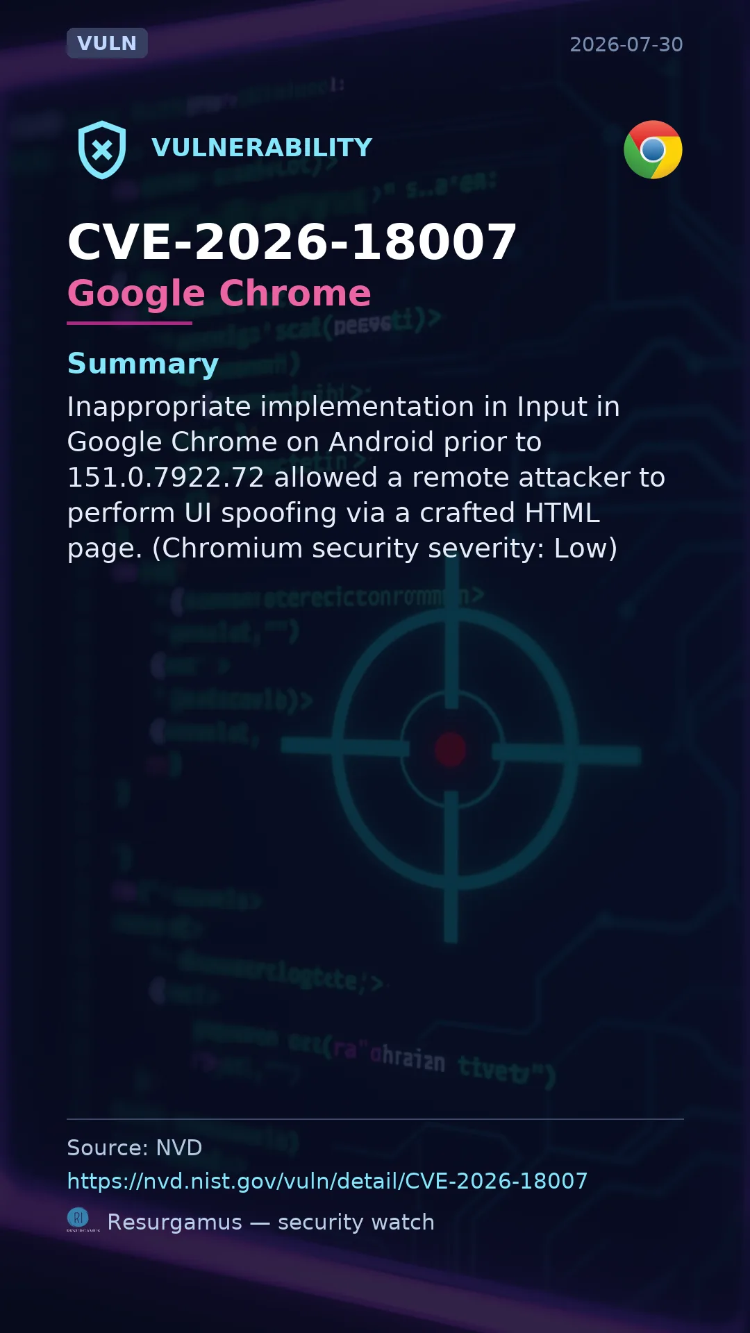 CVE-2026-18007 Google Chrome Vulnerability