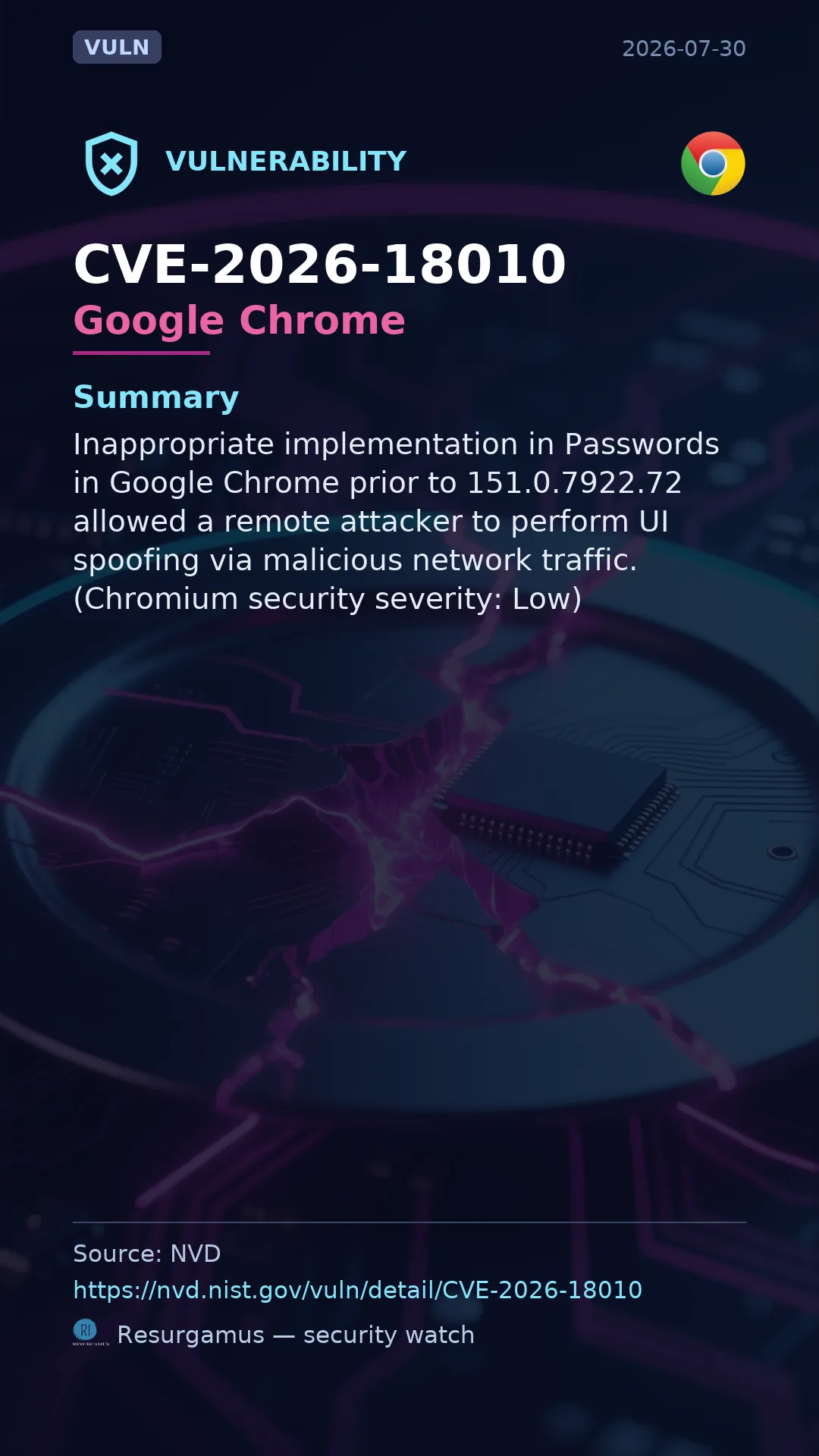 CVE-2026-18010 Google Chrome Vulnerability