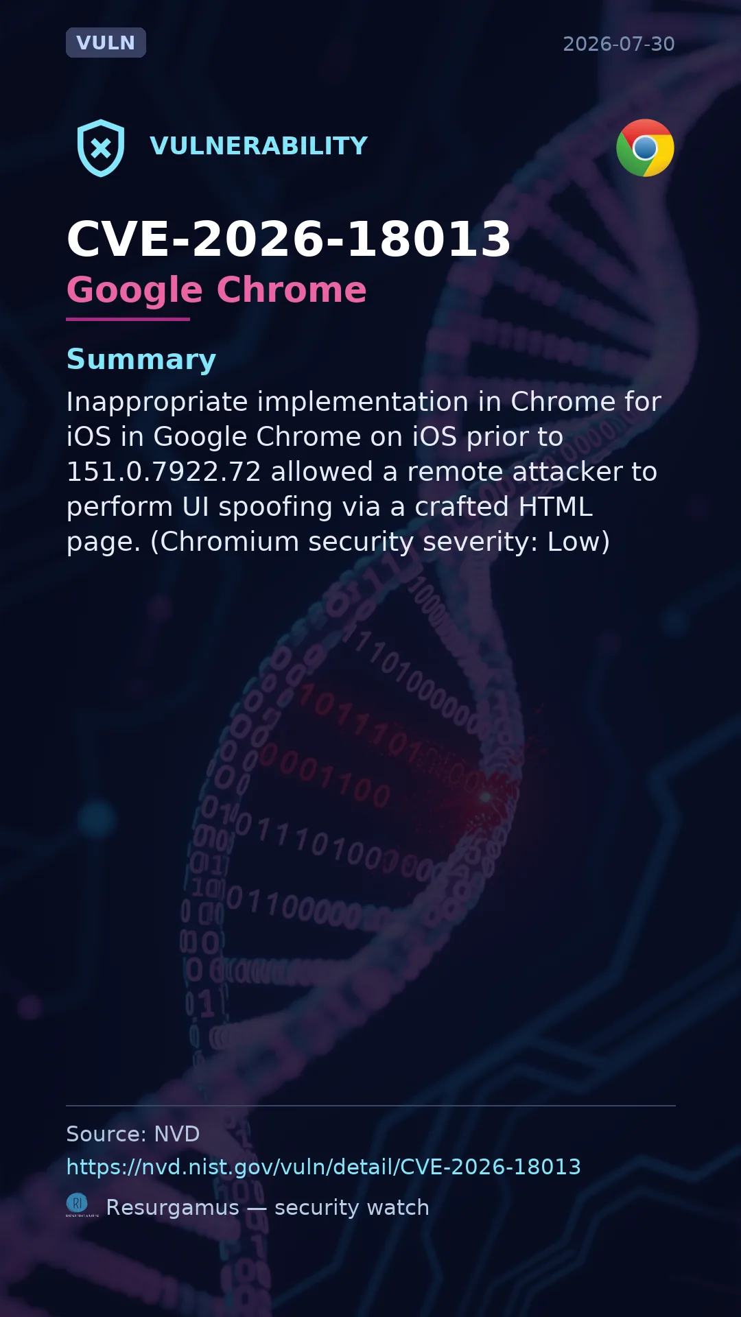 CVE-2026-18013 Google Chrome Vulnerability