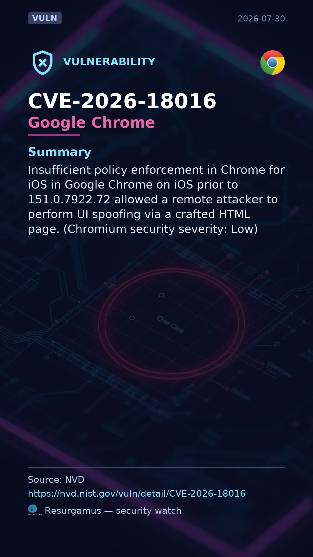 CVE-2026-18016 Google Chrome Vulnerability