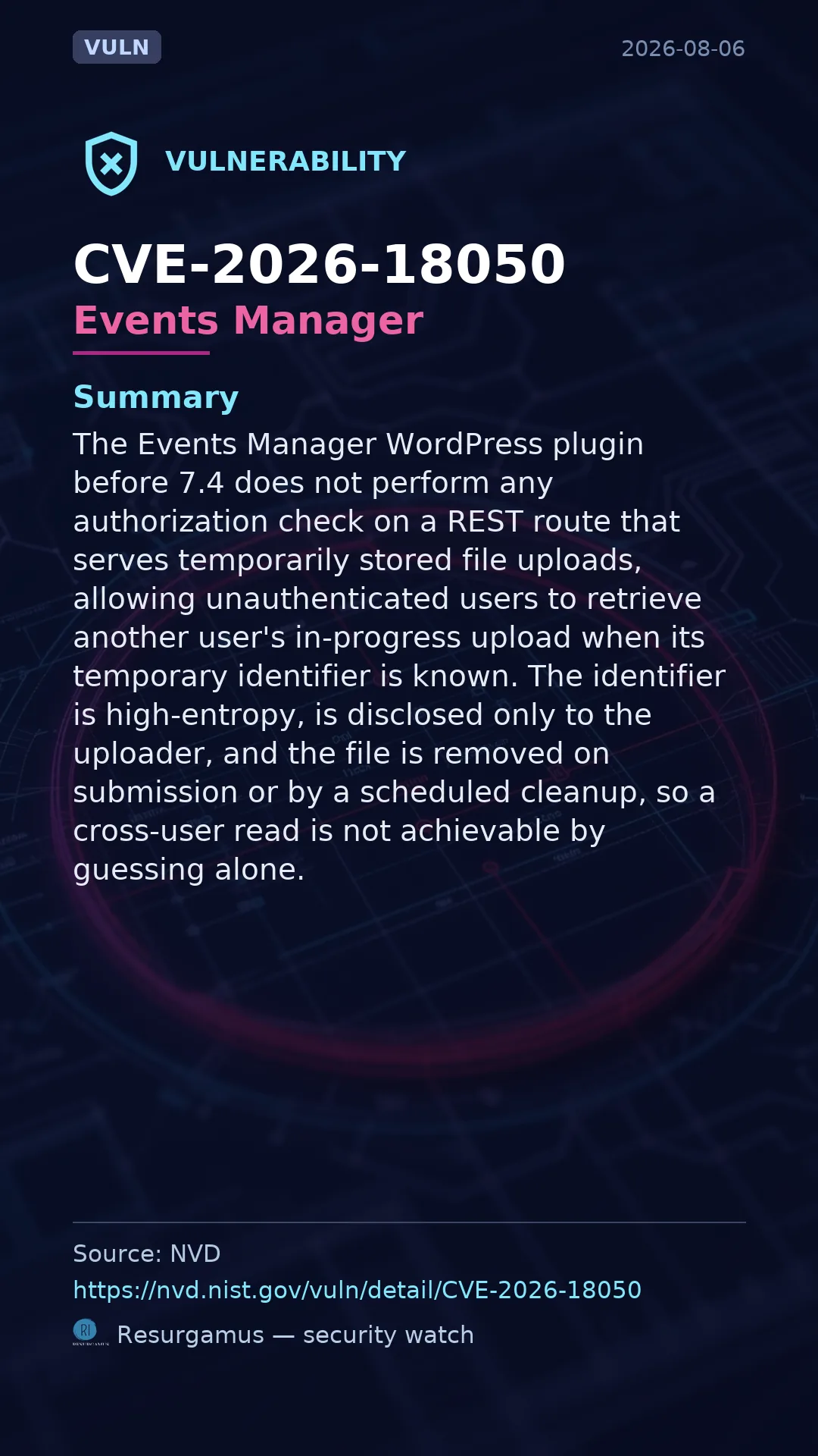 CVE-2026-18050 Events Manager Vulnerability