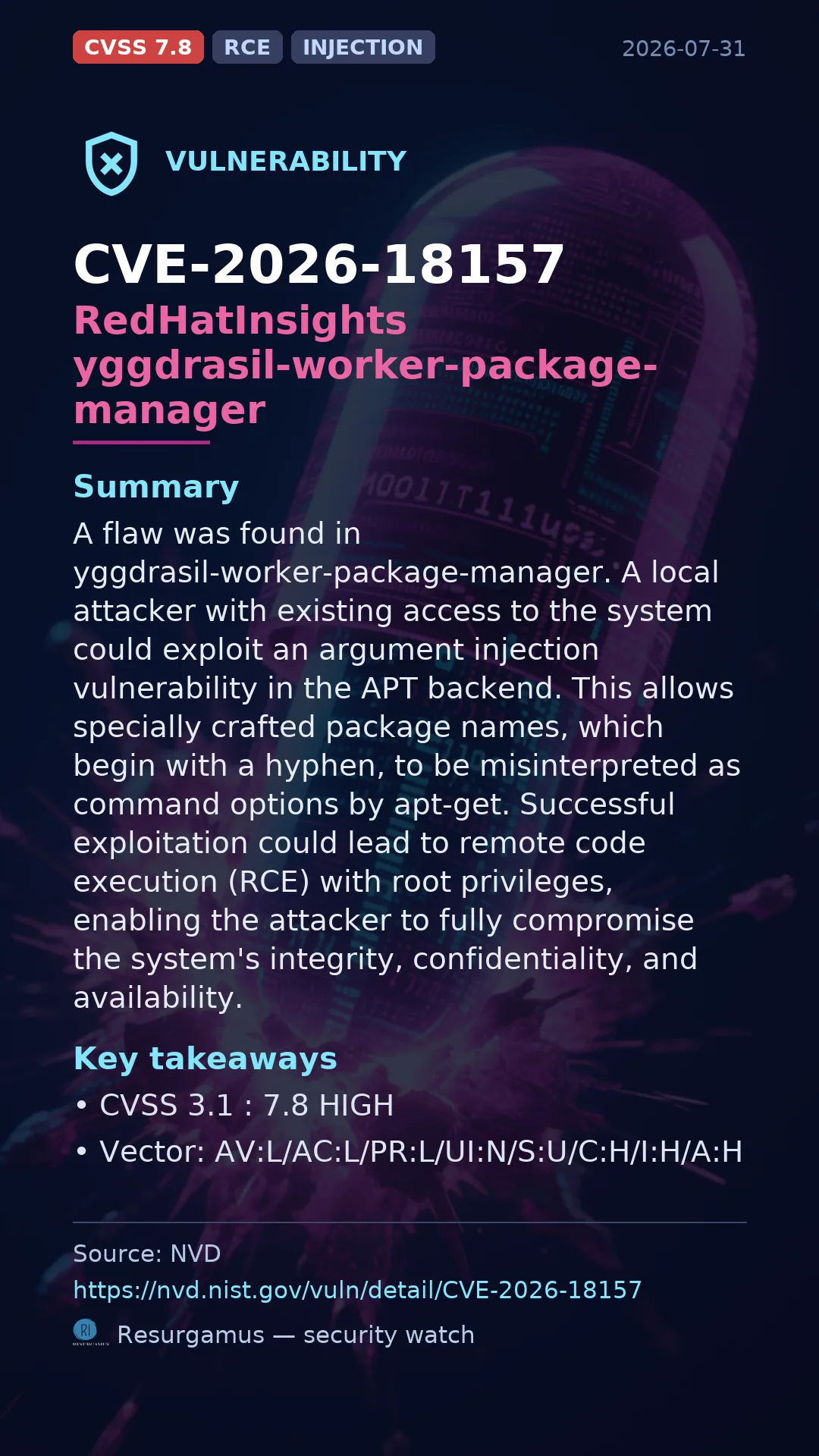 CVE-2026-18157 RedHatInsights yggdrasil-worker-package-manager Vulnerability