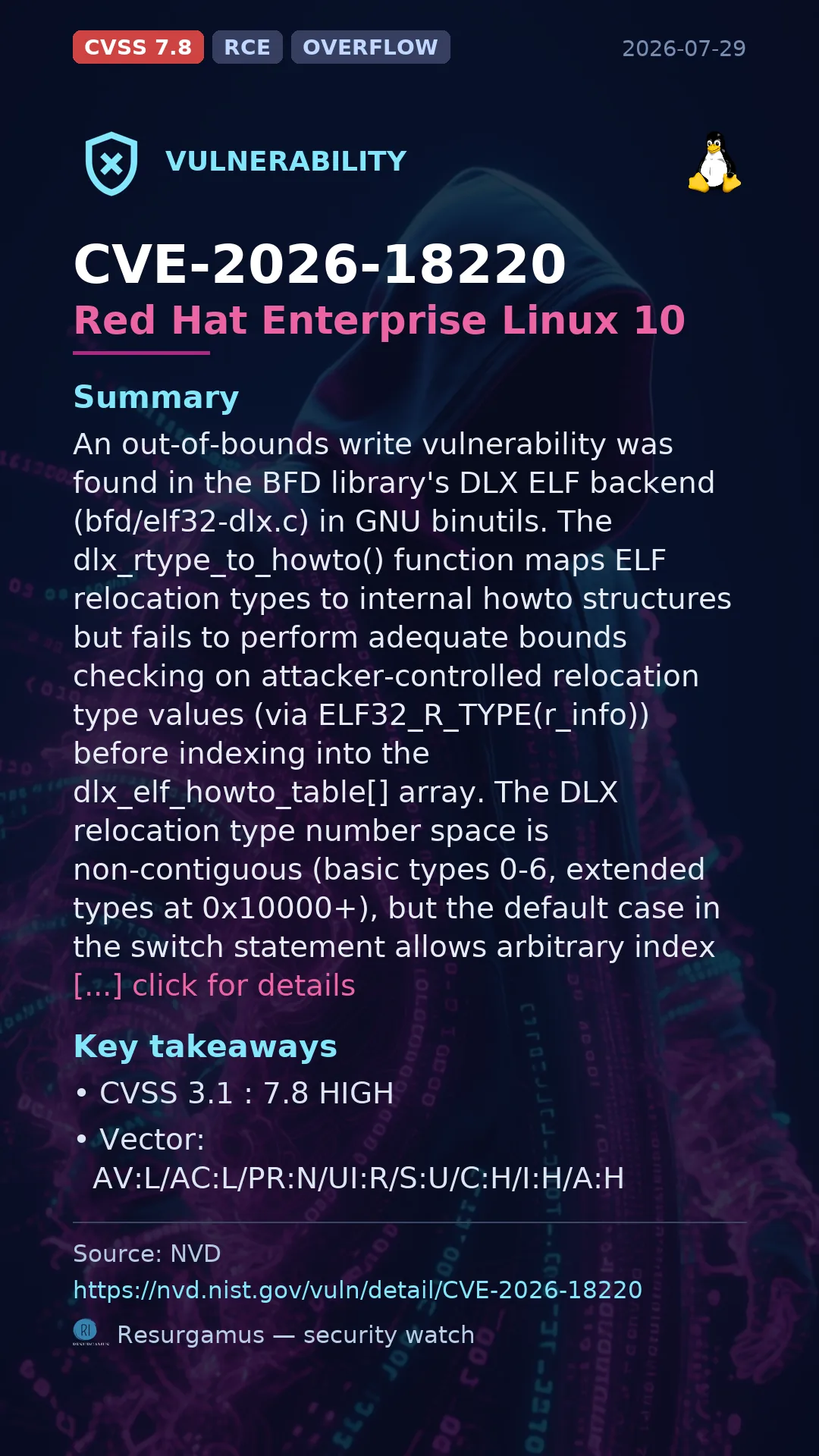 CVE-2026-18220 Red Hat Enterprise Linux 10 Vulnerability