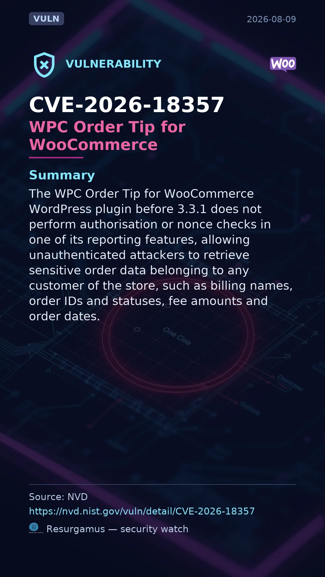 CVE-2026-18357 WPC Order Tip for WooCommerce Vulnerability