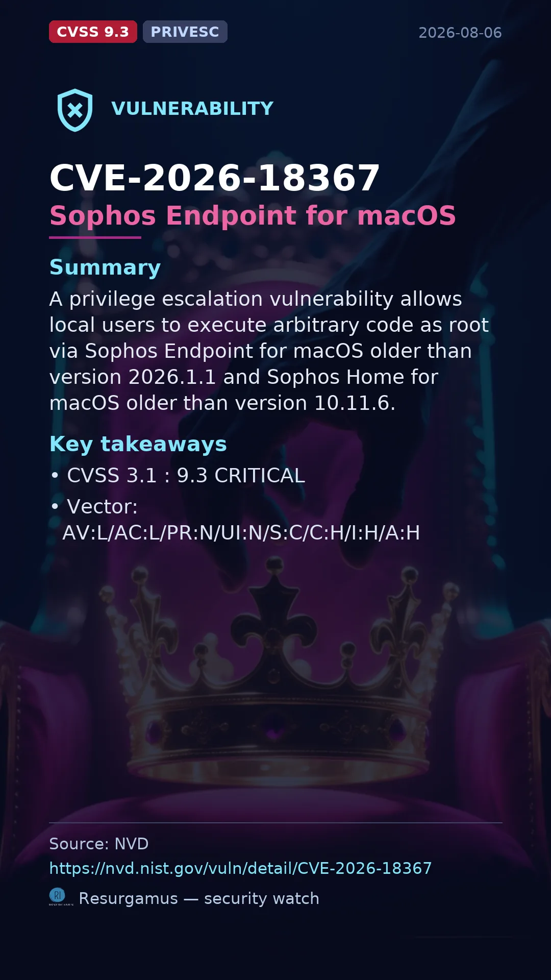 CVE-2026-18367 Sophos Endpoint for macOS Vulnerability