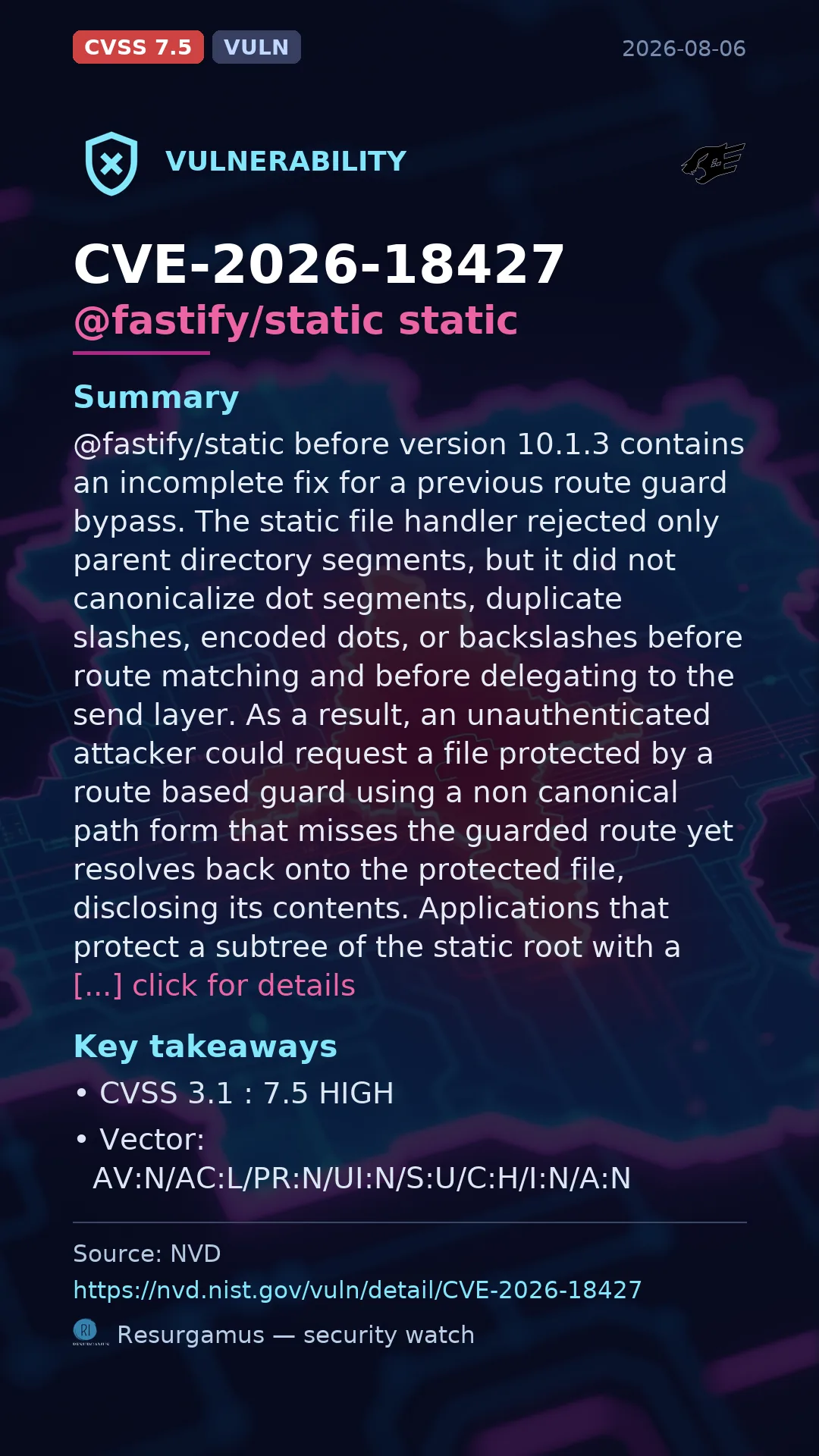 CVE-2026-18427 @fastify/static static Vulnerability