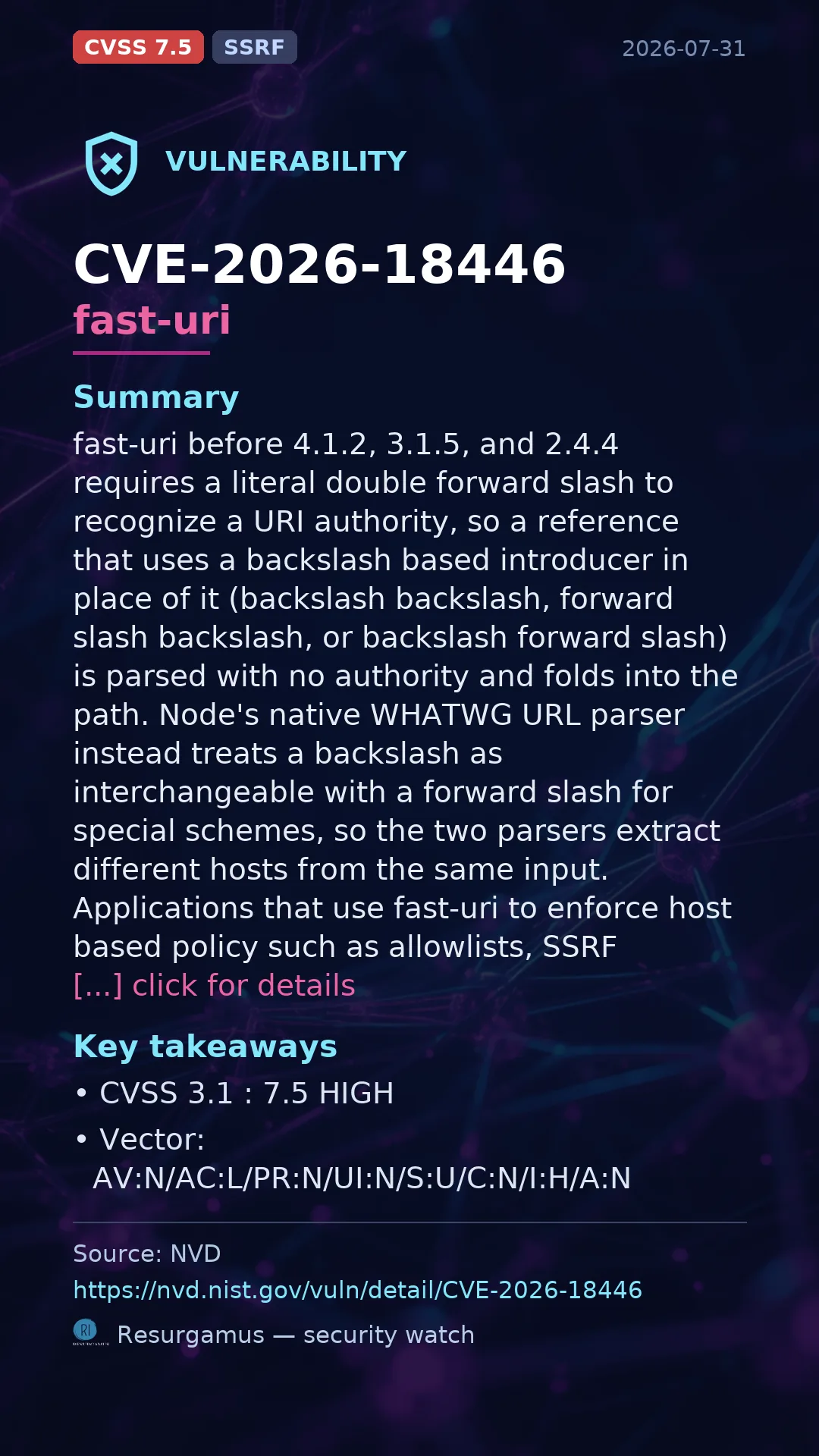 CVE-2026-18446 fast-uri Vulnerability
