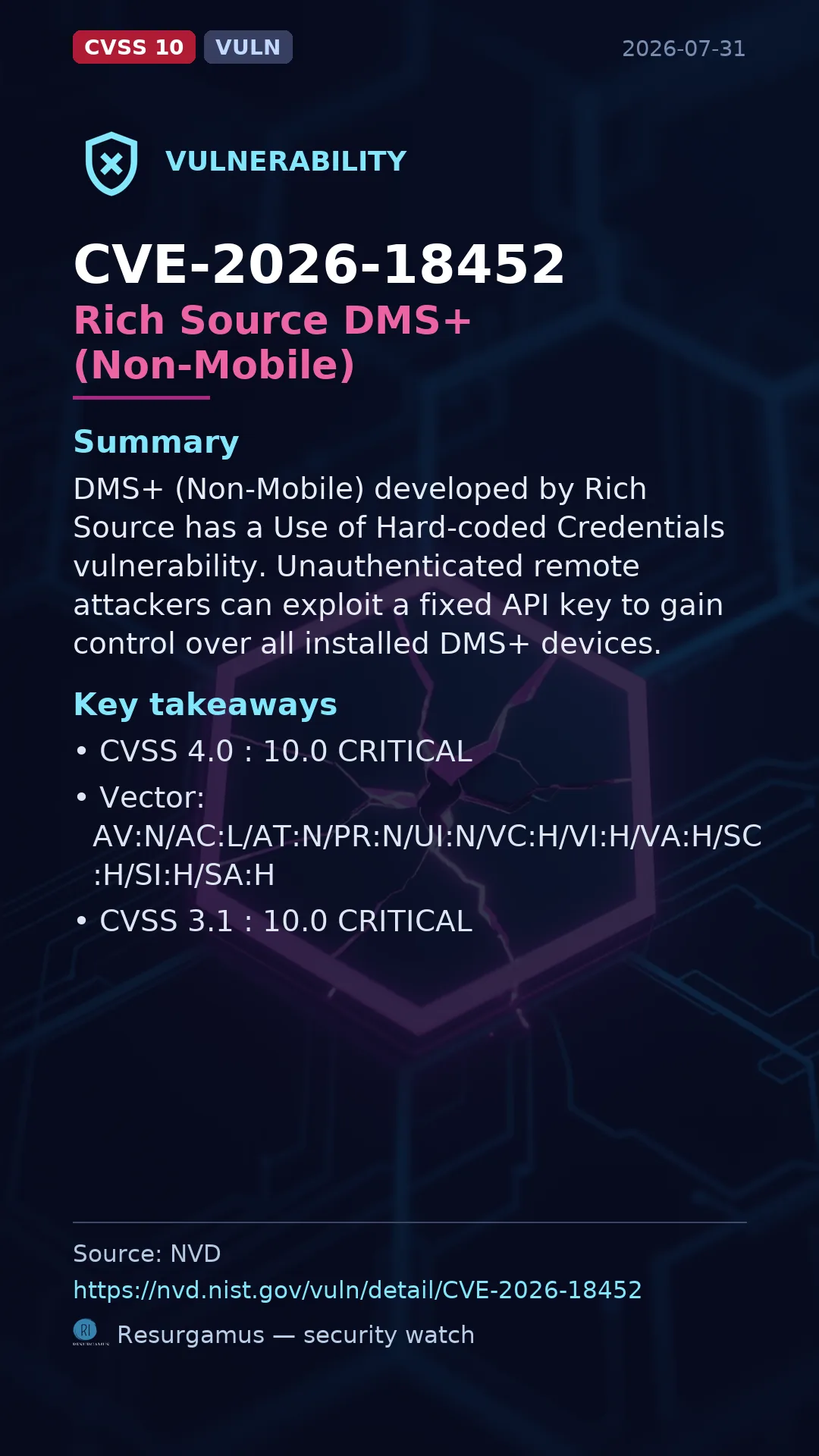 CVE-2026-18452 Rich Source DMS+ (Non-Mobile) Vulnerability