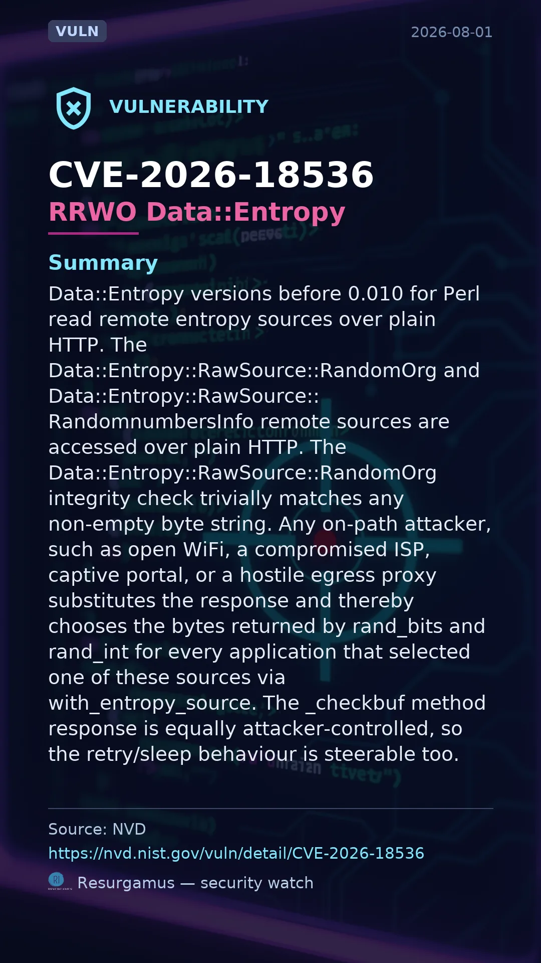 CVE-2026-18536 RRWO Data::Entropy Vulnerability