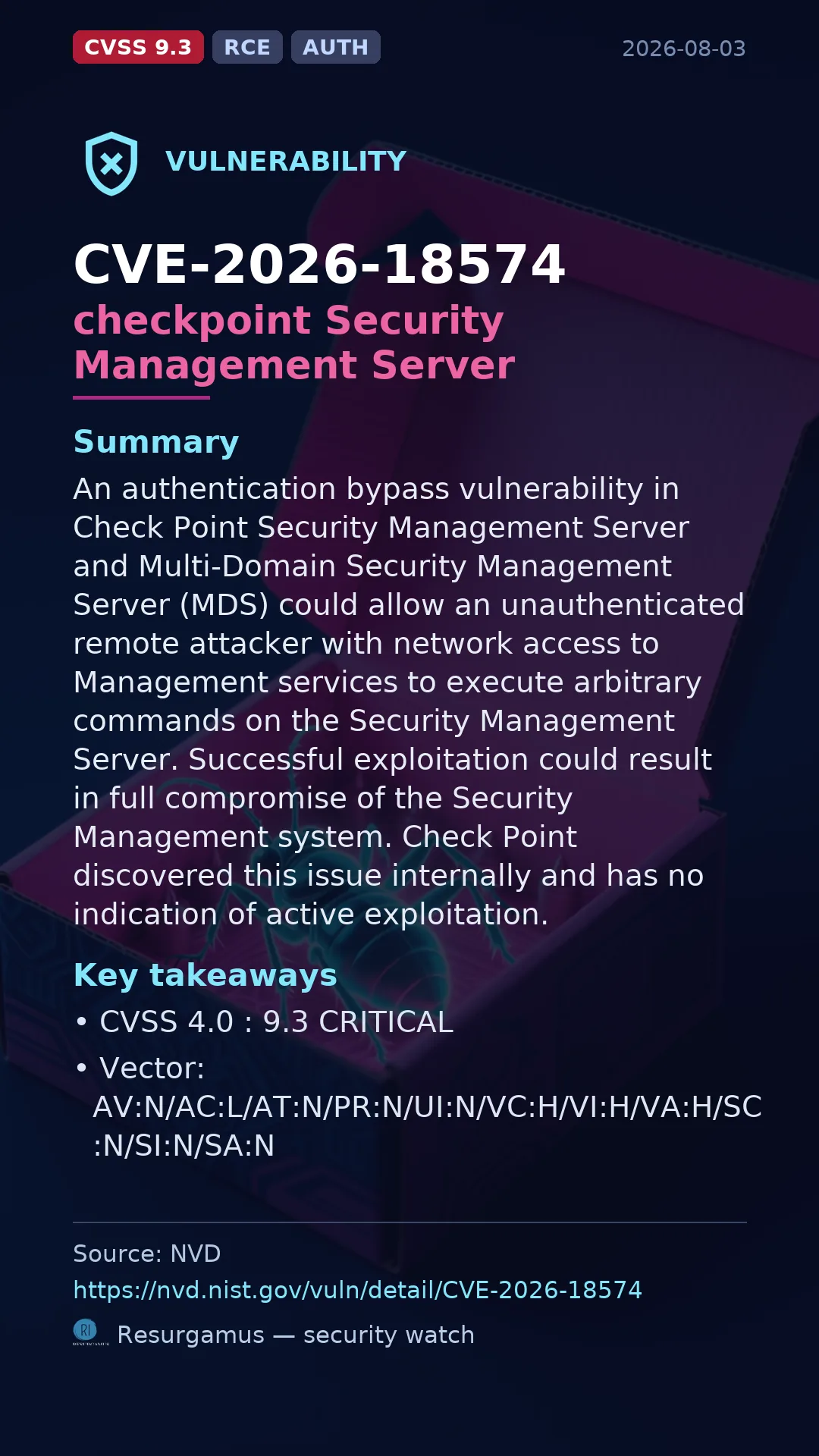 CVE-2026-18574 checkpoint Security Management Server Vulnerability