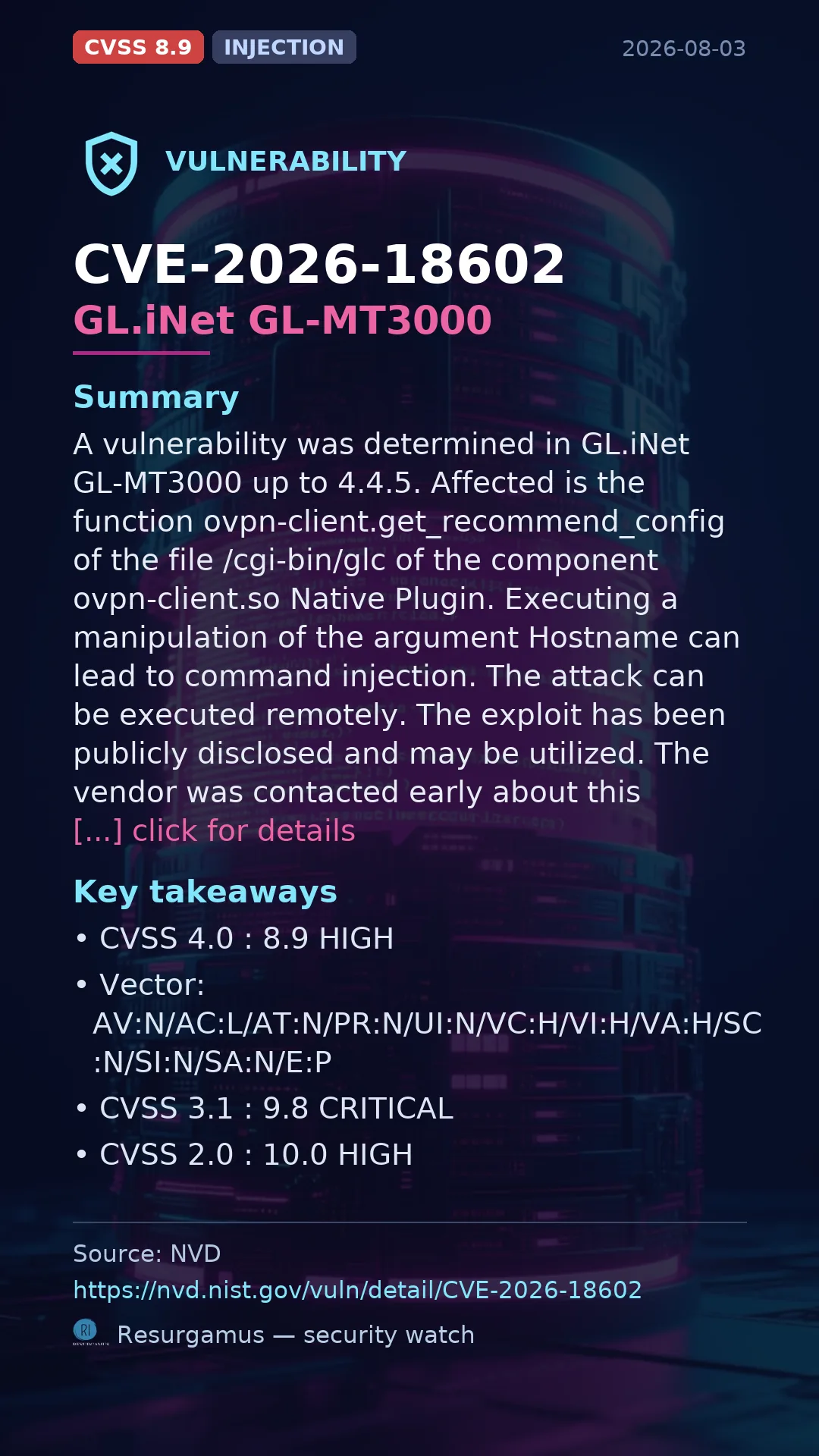 CVE-2026-18602 GL.iNet GL-MT3000 Vulnerability