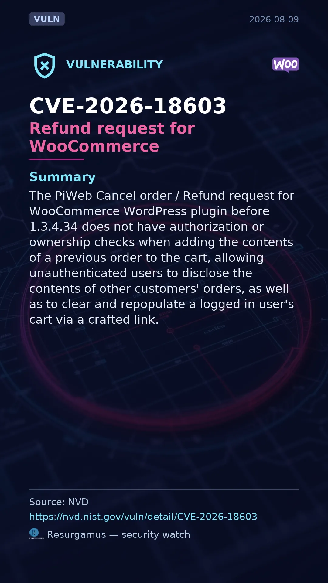 CVE-2026-18603 Refund request for WooCommerce Vulnerability