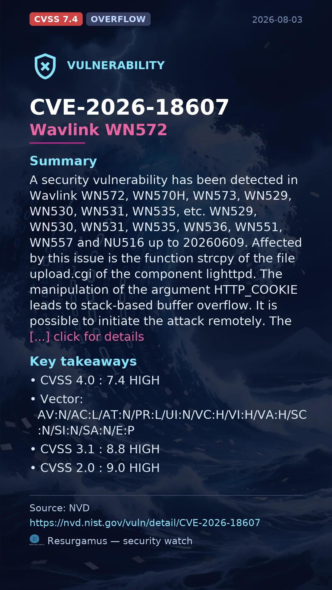 CVE-2026-18607 Wavlink WN572 Vulnerability