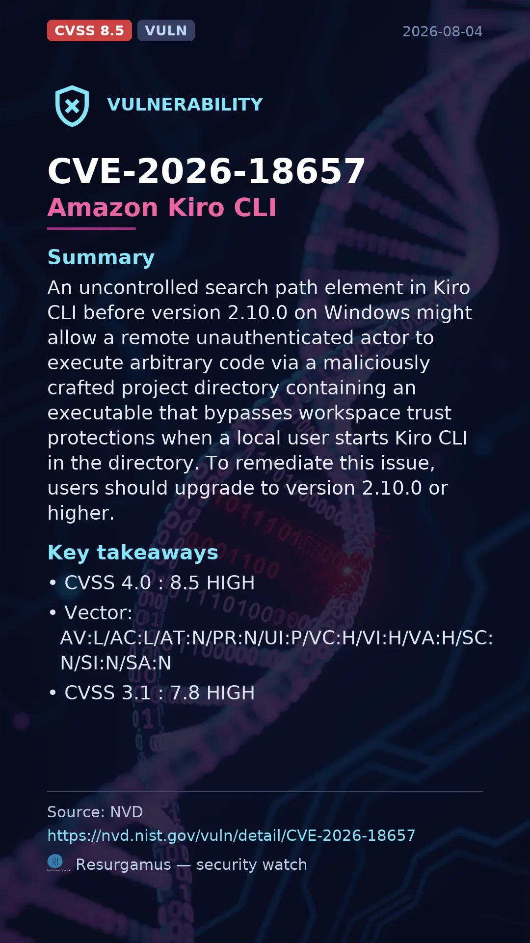 CVE-2026-18657 Amazon Kiro CLI Vulnerability
