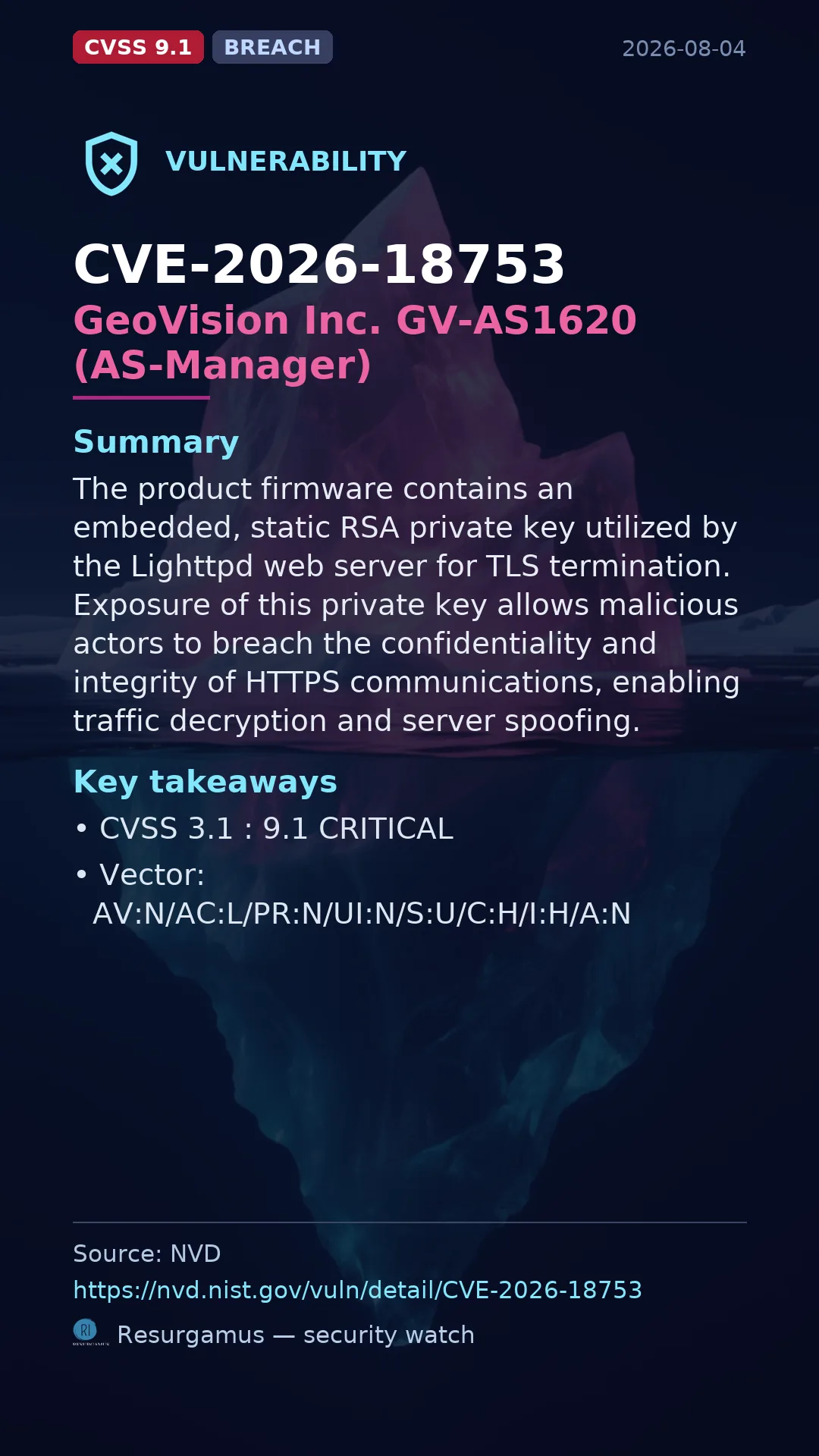 CVE-2026-18753 GeoVision Inc. GV-AS1620 (AS-Manager) Vulnerability