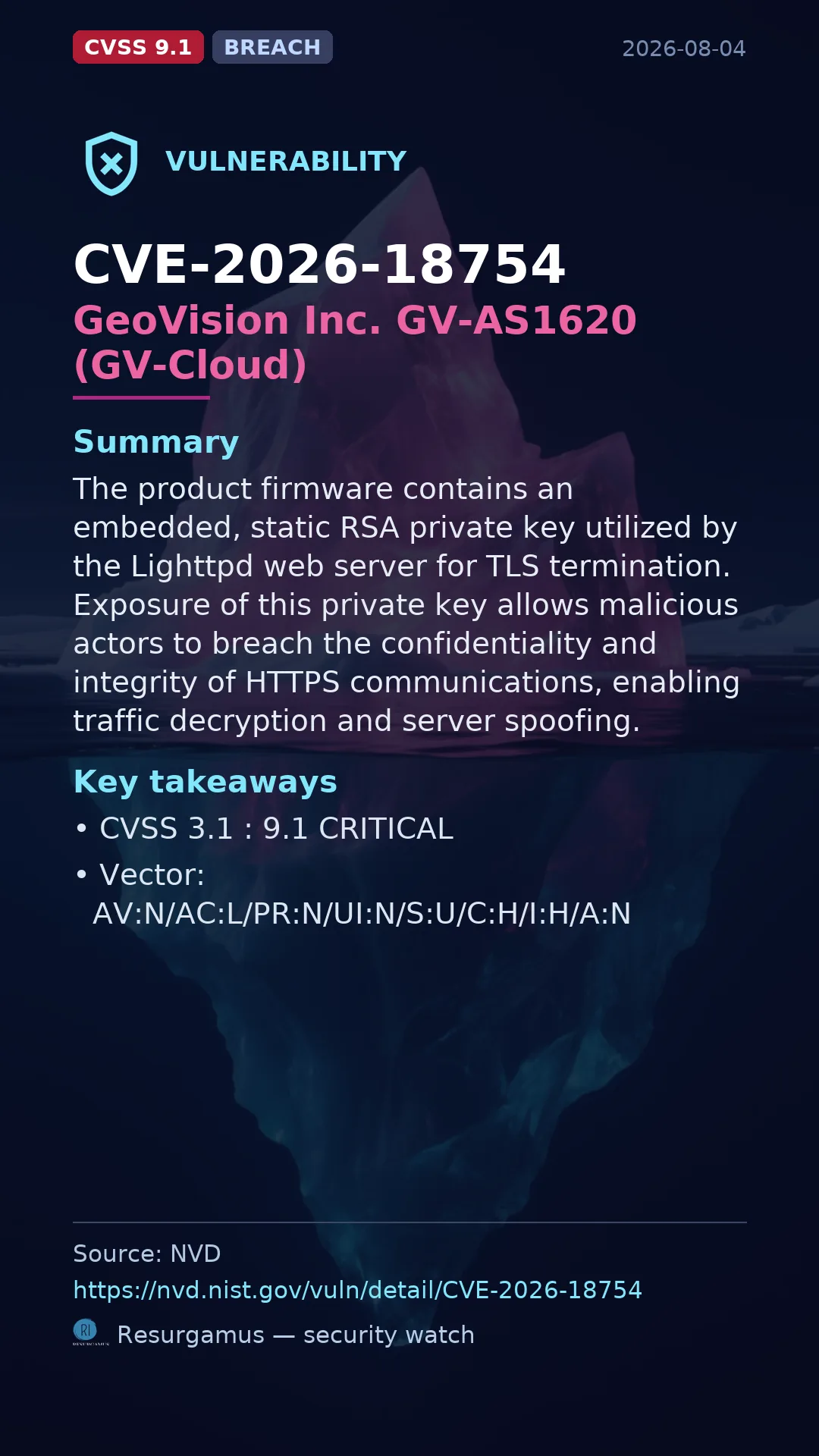 CVE-2026-18754 GeoVision Inc. GV-AS1620 (GV-Cloud) Vulnerability