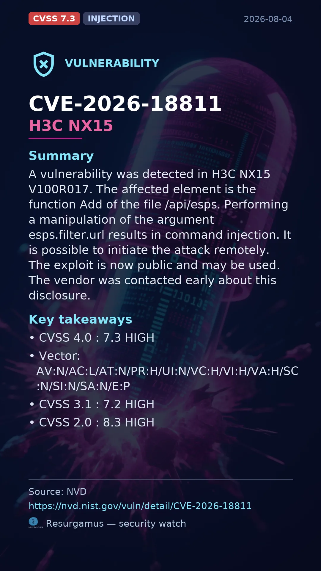 CVE-2026-18811 H3C NX15 Vulnerability