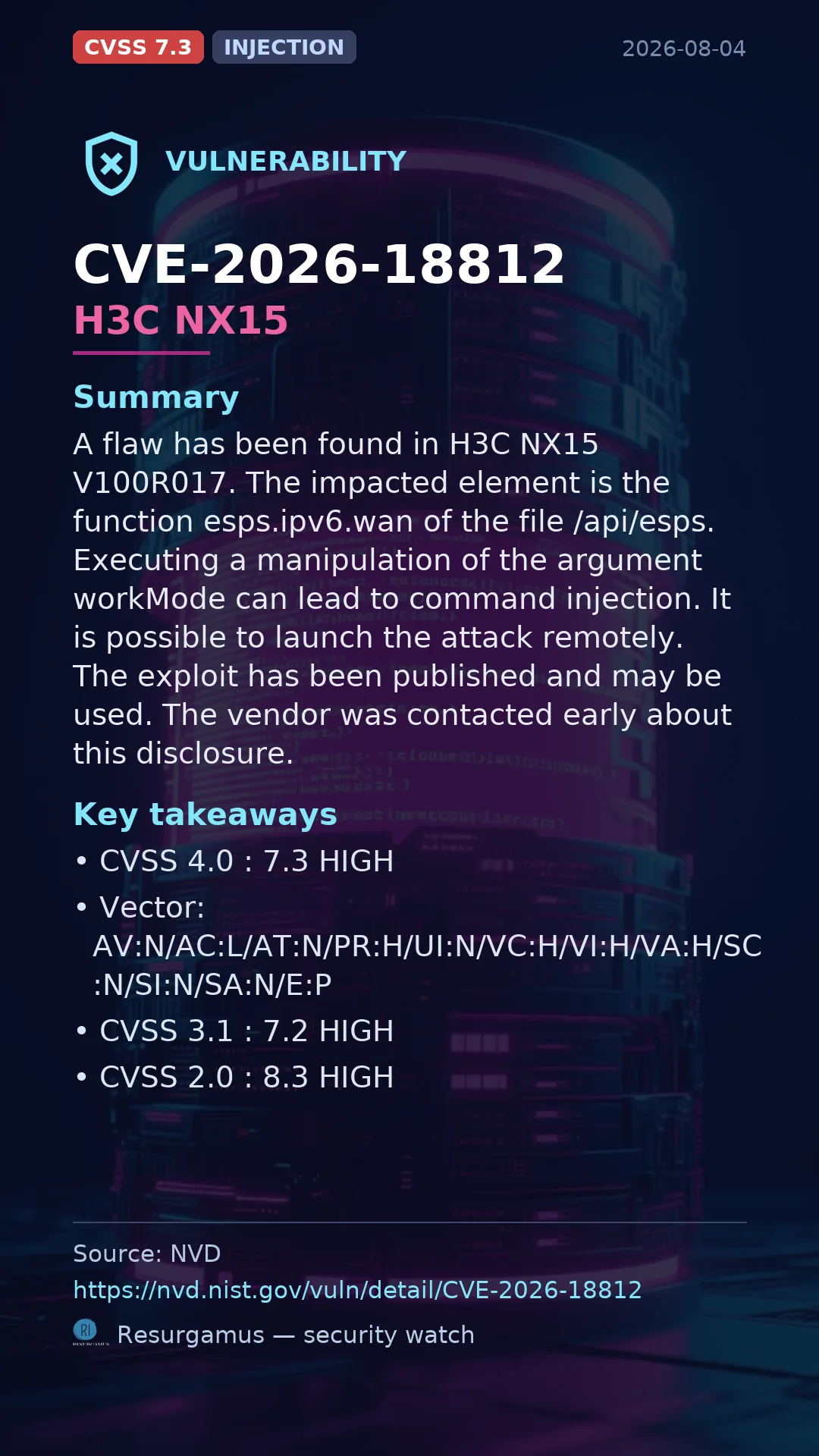 CVE-2026-18812 H3C NX15 Vulnerability