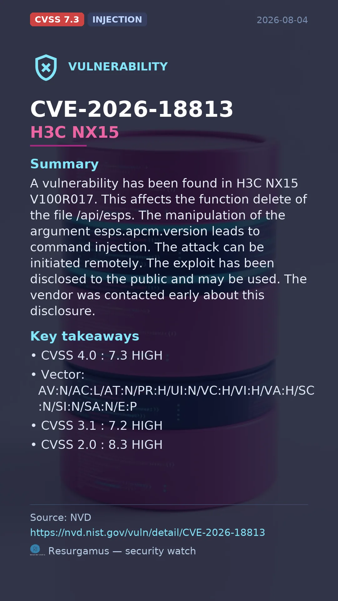 CVE-2026-18813 H3C NX15 Vulnerability