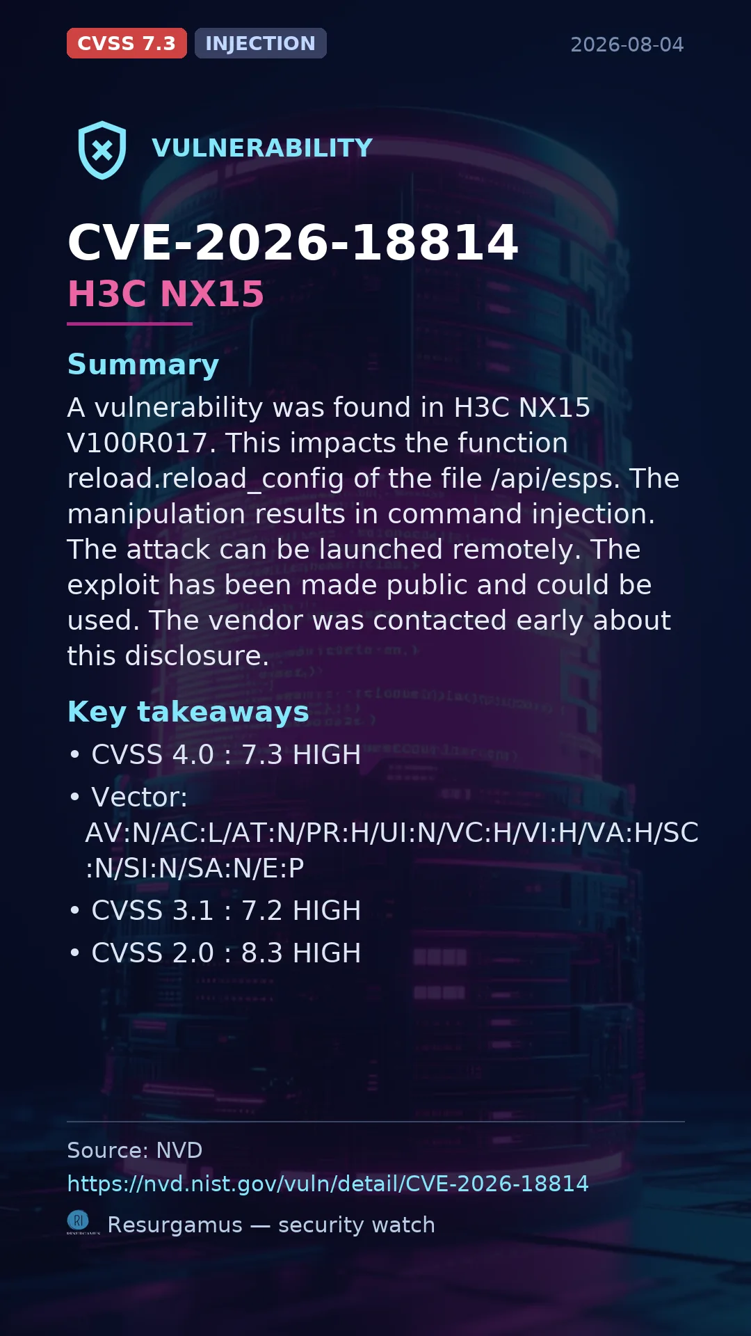 CVE-2026-18814 H3C NX15 Vulnerability