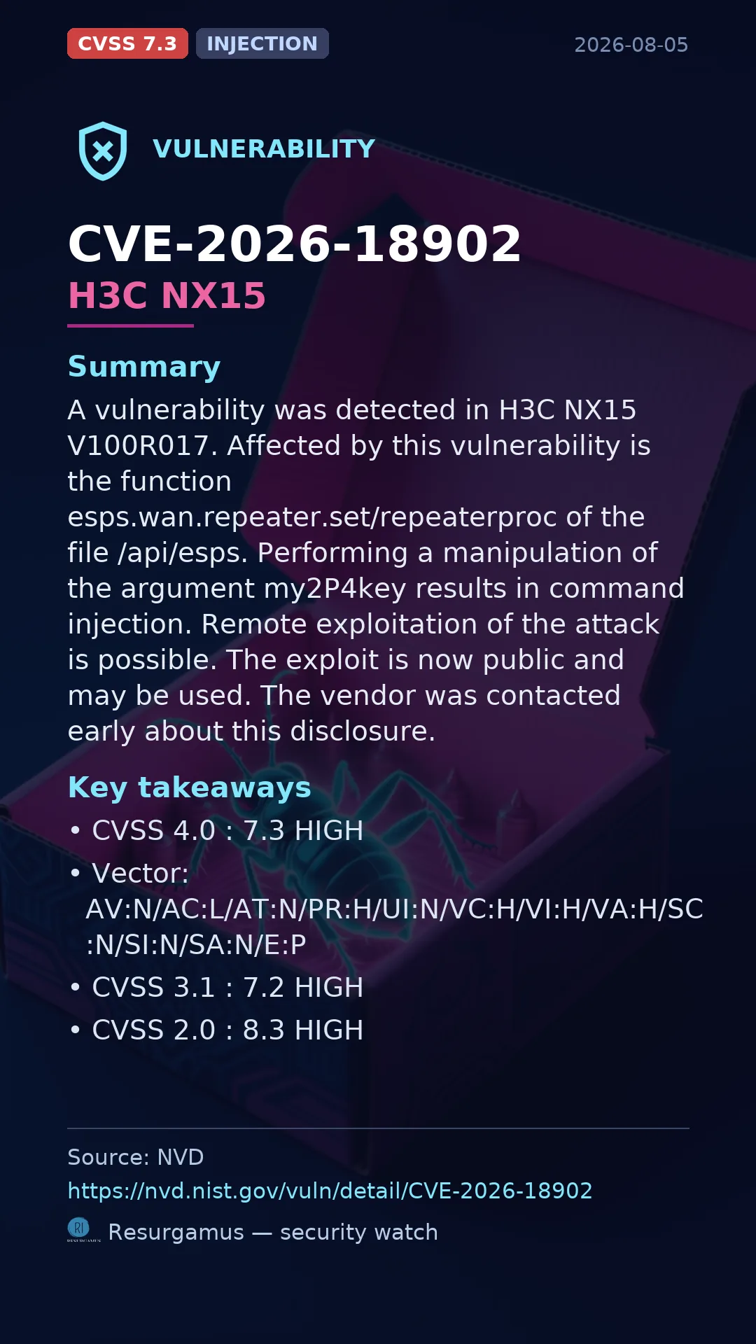 CVE-2026-18902 H3C NX15 Vulnerability