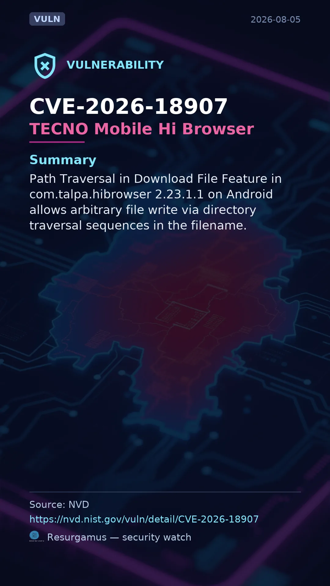 CVE-2026-18907 TECNO Mobile Hi Browser Vulnerability