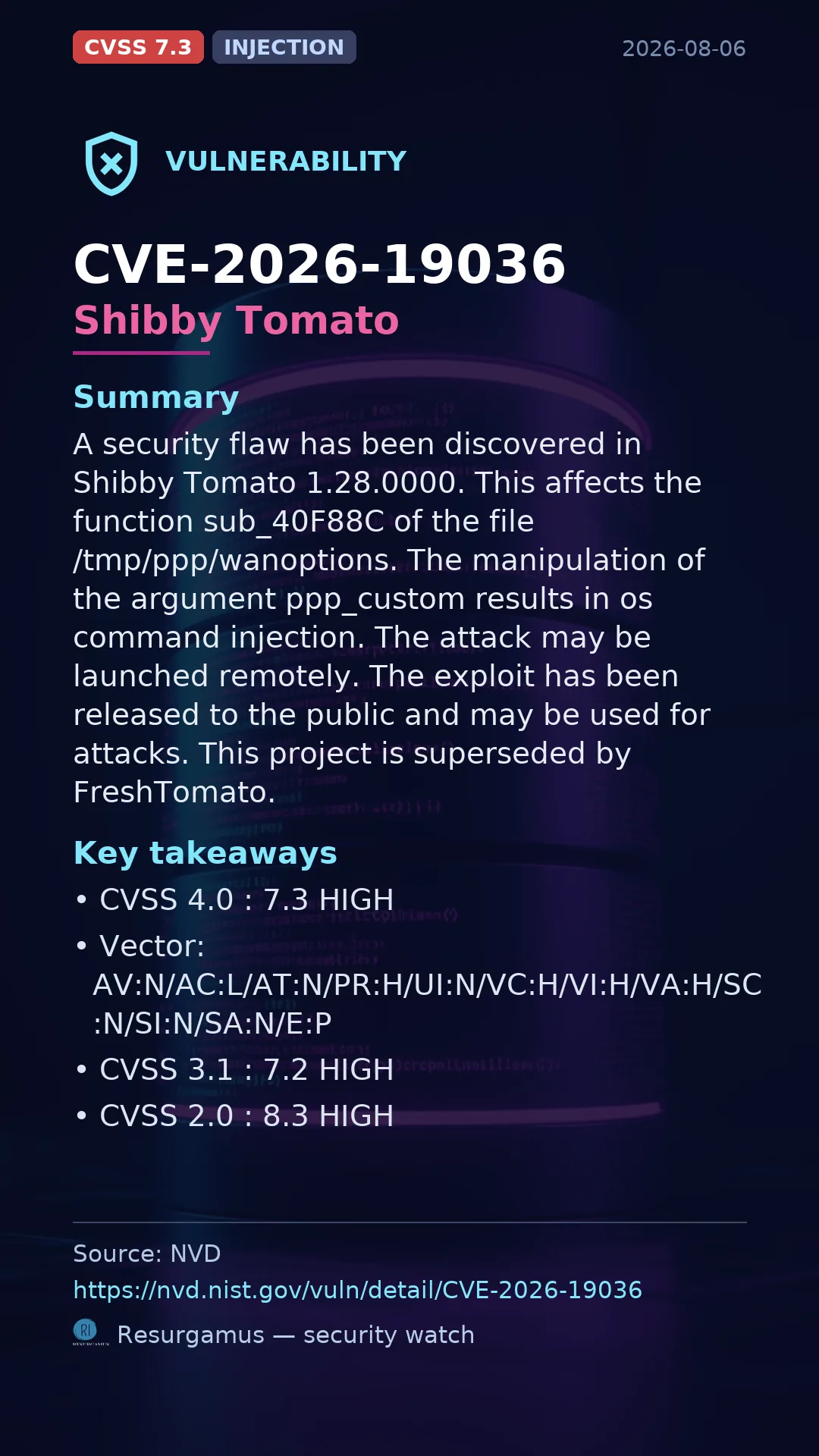 CVE-2026-19036 Shibby Tomato Vulnerability
