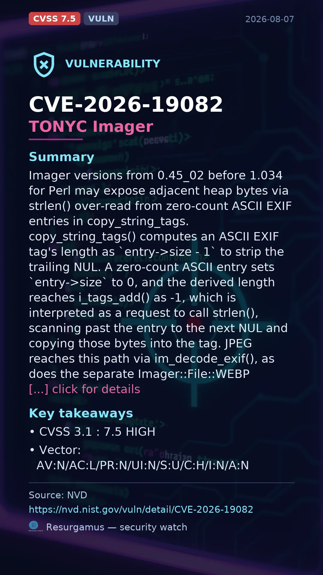 CVE-2026-19082 TONYC Imager Vulnerability